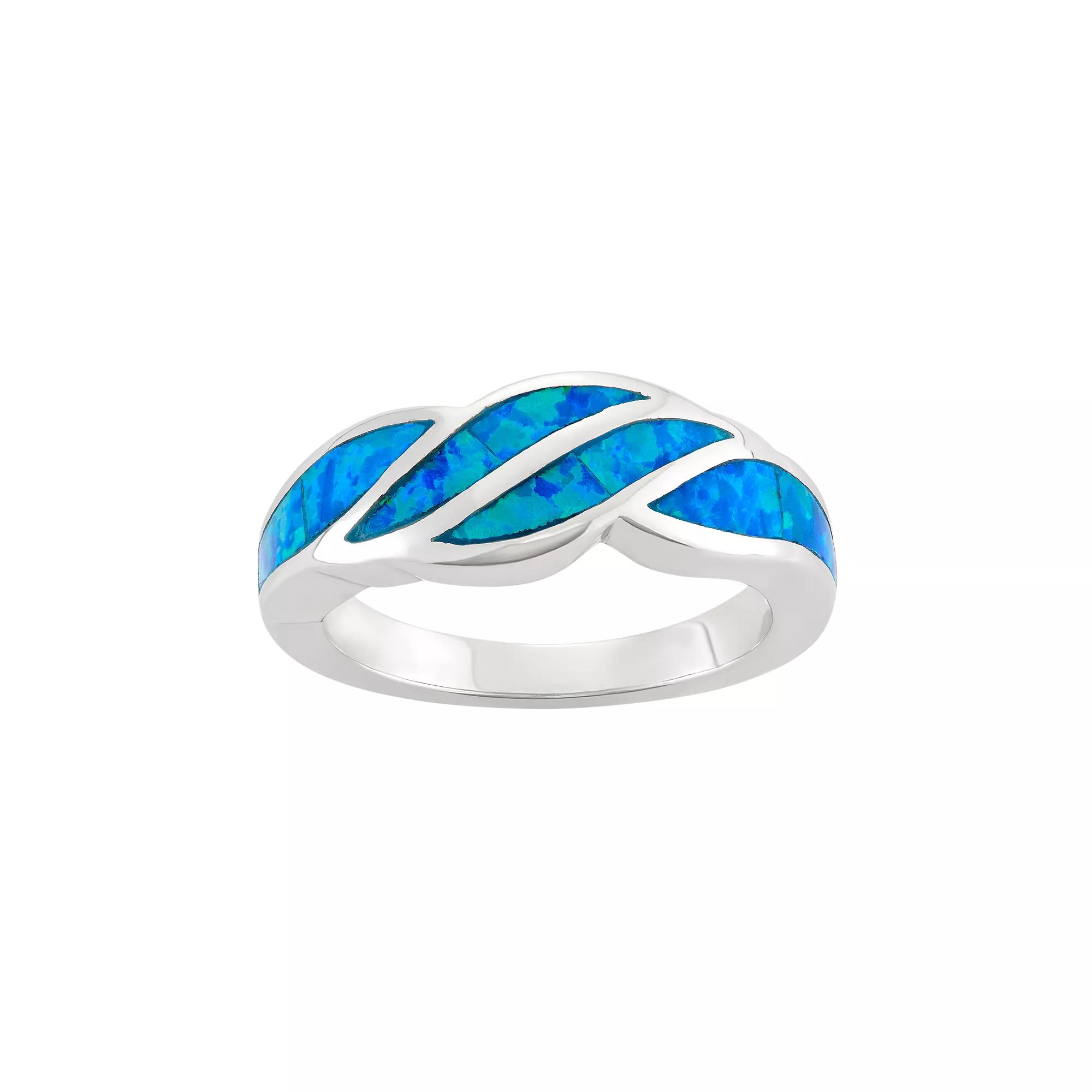 Lab-Created Blue Opal Sterling Silver Swirl Ring, Womens Product Image