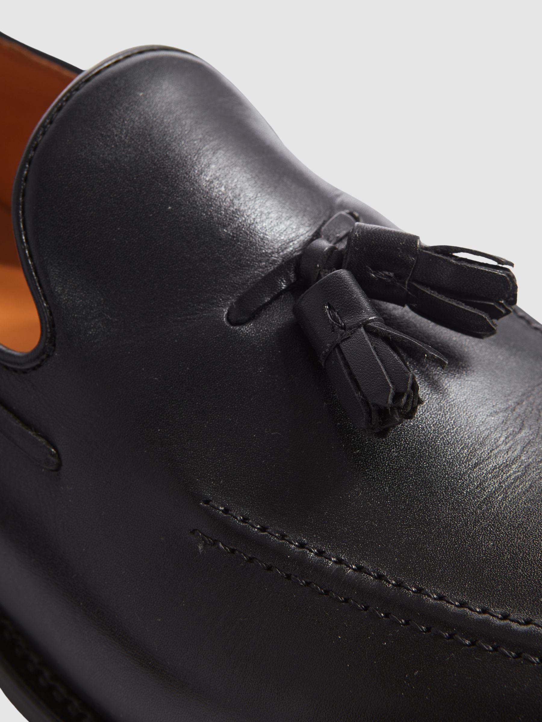 Leather Tassel Loafers in Black Product Image