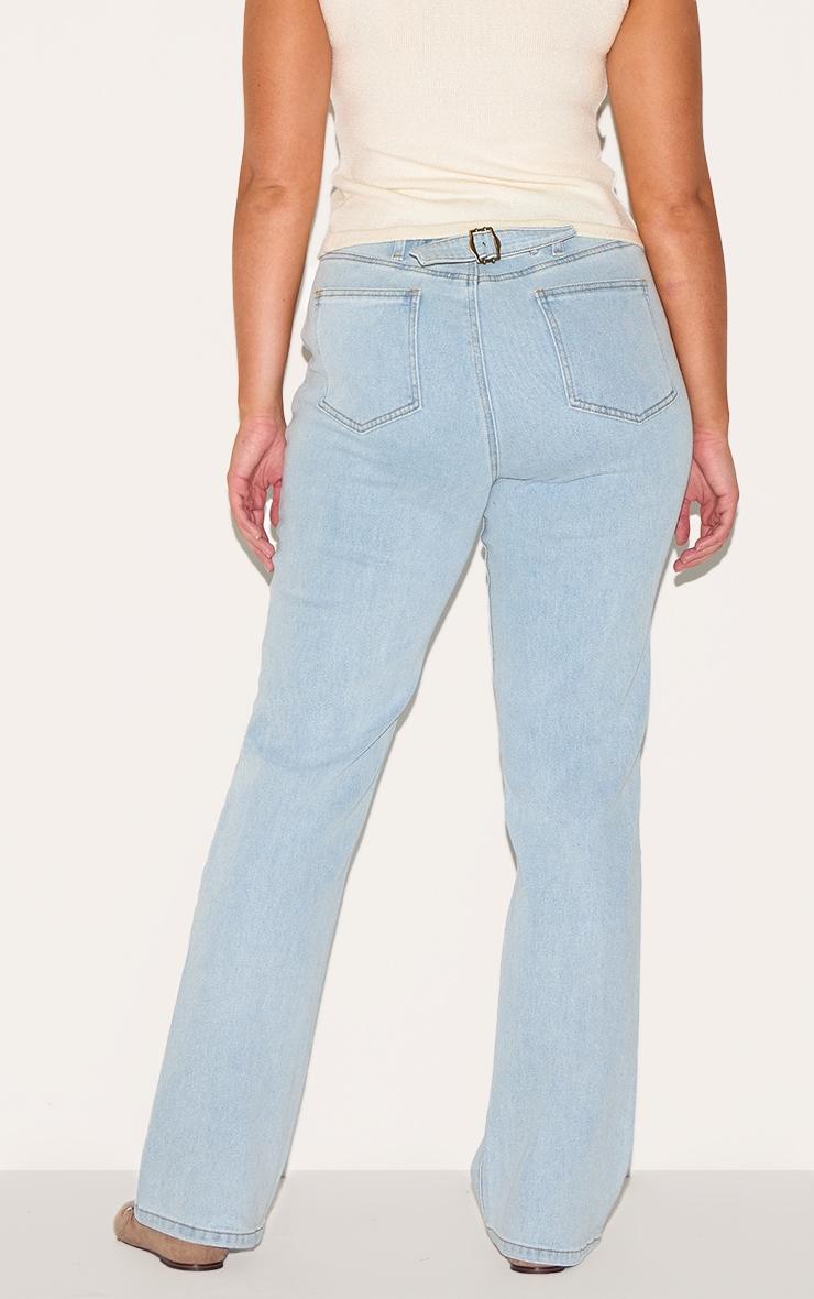 Shape Light Blue Stretch Denim Highwaisted Pintuck Adjustable Back Detail Jeans Product Image