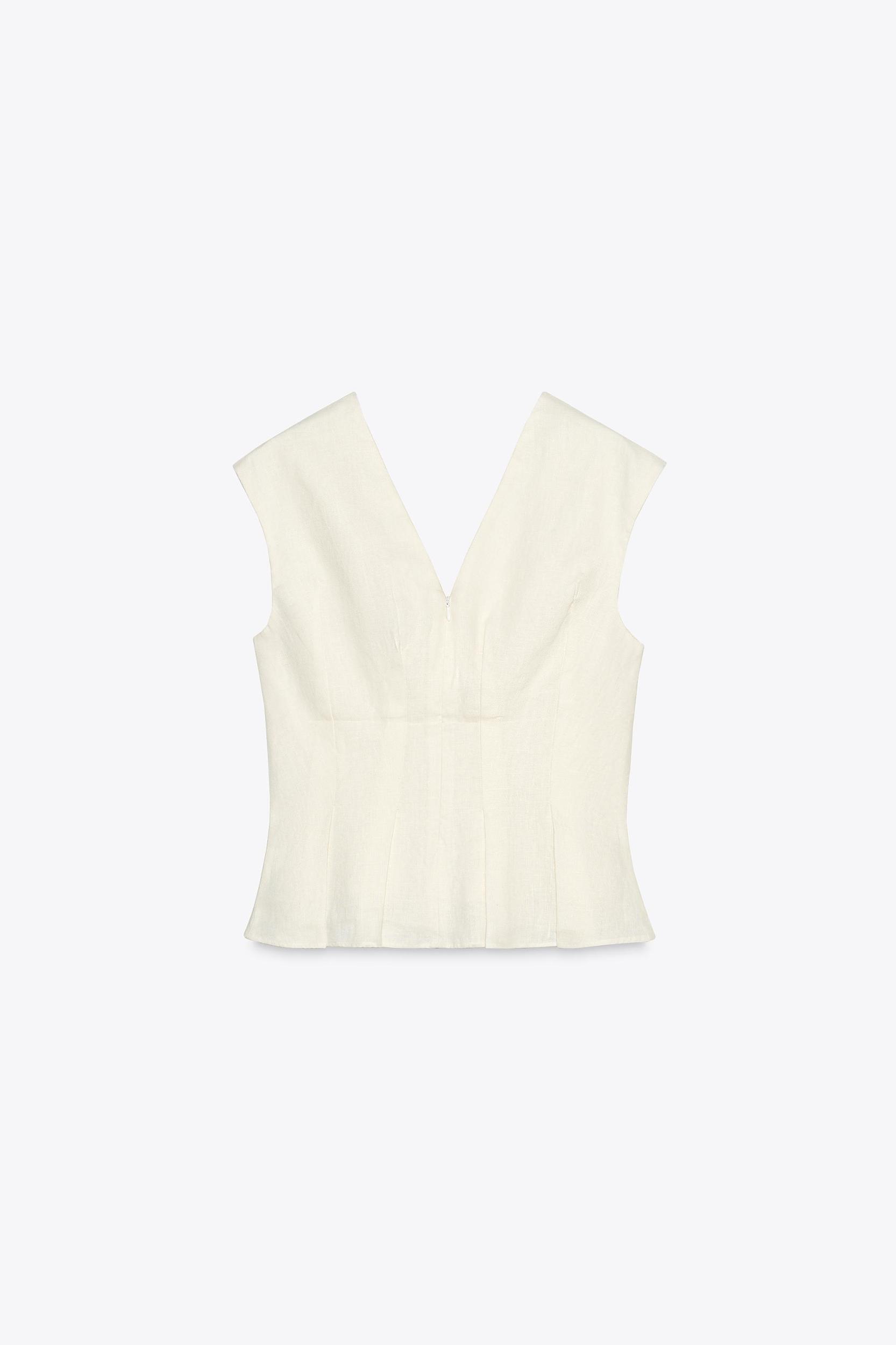 100% LINEN PLEATED TOP ZW COLLECTION Product Image