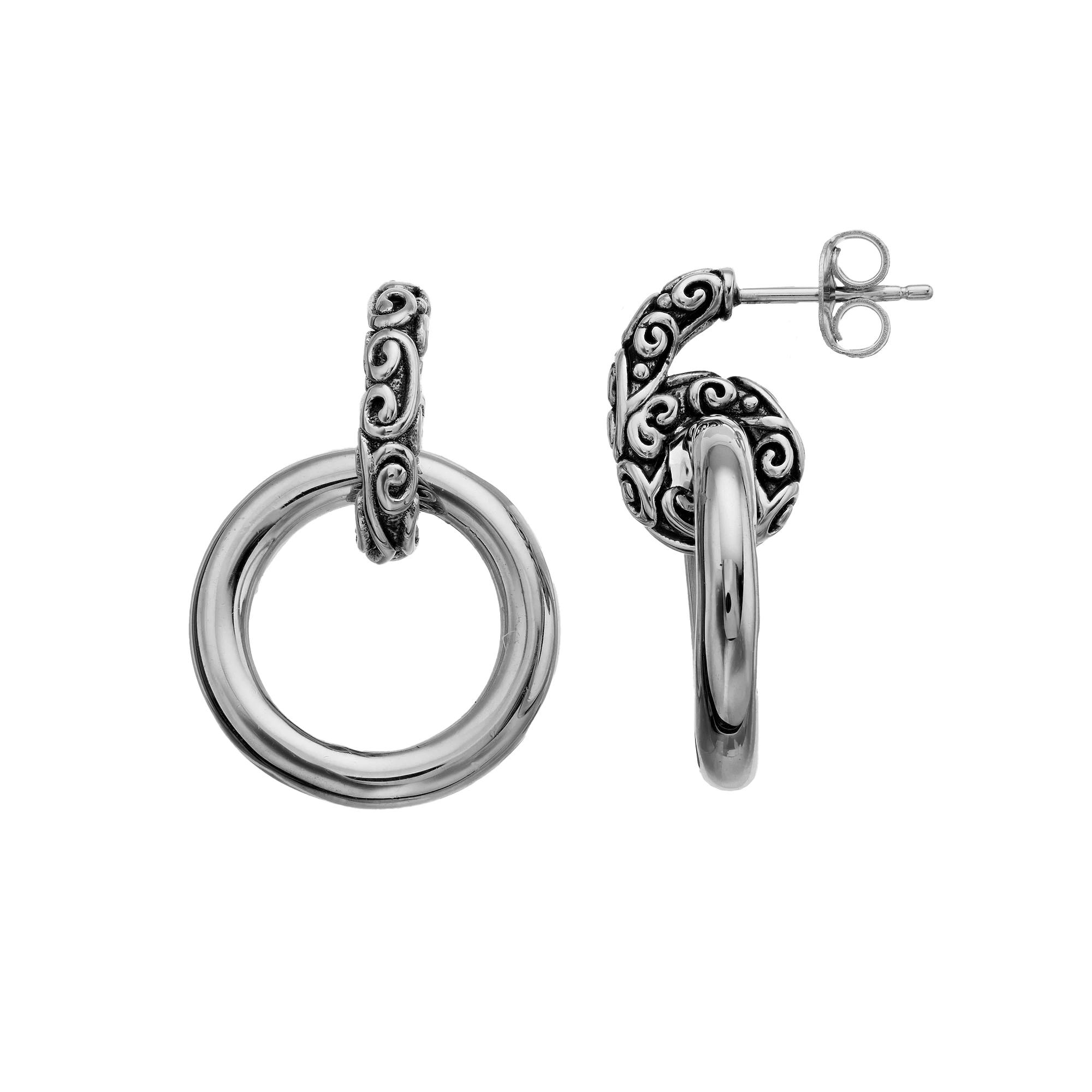 Rosabella Sterling Silver Oxidized Bali Scroll Top Earrings, Women's Product Image