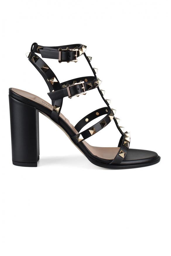 VALENTINO GARAVANI Valentino Rockstud Caged 90 Leather Ankle Strap Sandal In Black Product Image