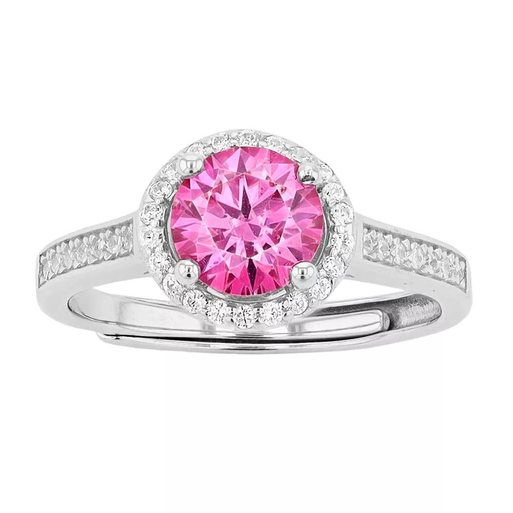 Stella Valentino Sterling Silver Fancy Pink & White Lab Created Moissanite Halo Adjustable Ring, Women's Product Image