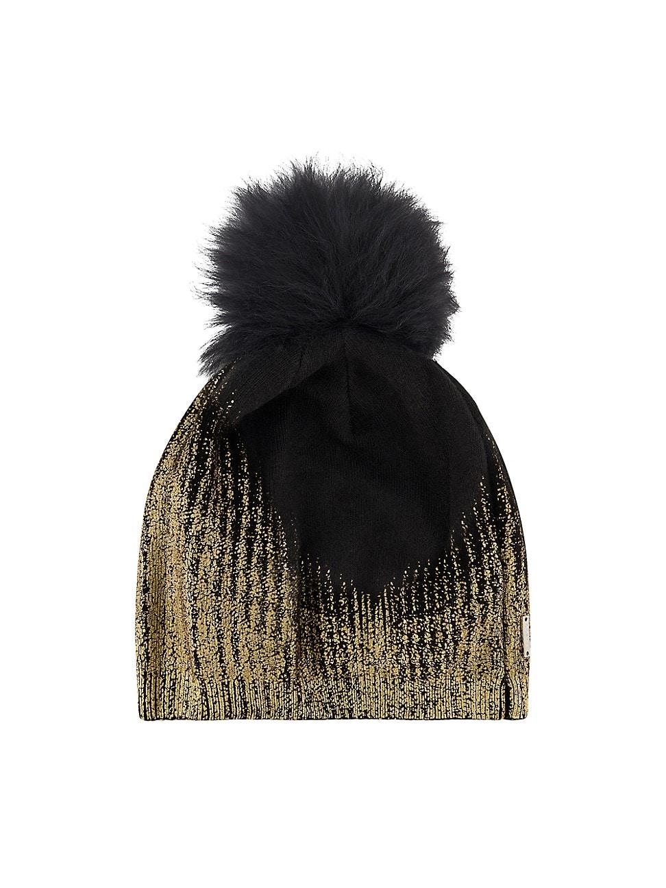 Womens Metallic Knit Hat with Toscana Lamb Pompom Product Image