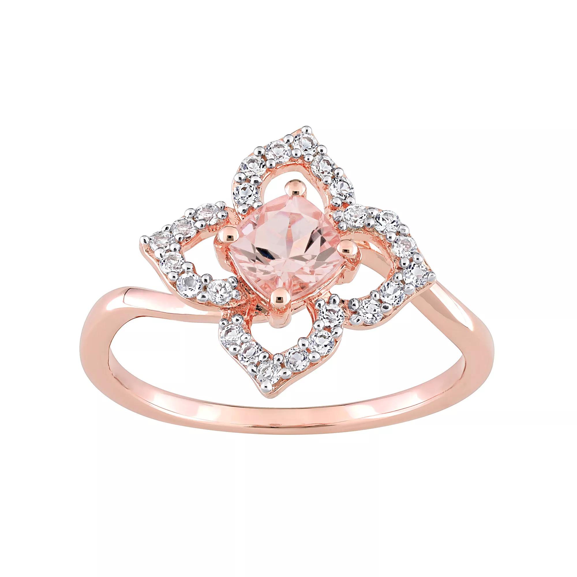 Stella Grace 18k Rose Gold Over Silver Morganite & White Topaz Floral Ring, Women's, Size: 5, 18k Pink Plated Product Image