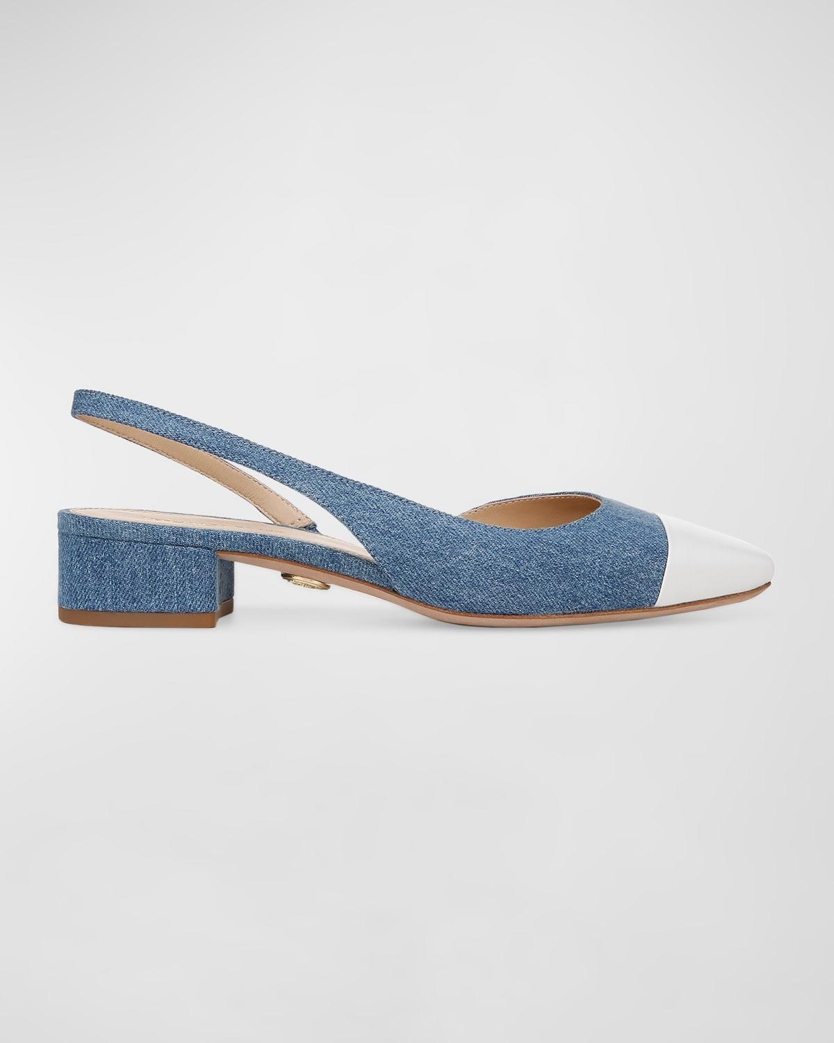 Cecile Denim Leather Slingback Ballerina Pumps Product Image