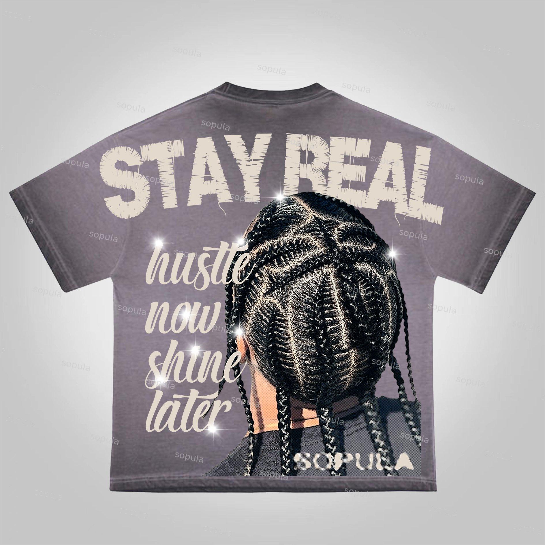 Sopula Stay Raw Stay Real Cross Dirty Braid Character Graphics Washed Cotton T-Shirt Product Image