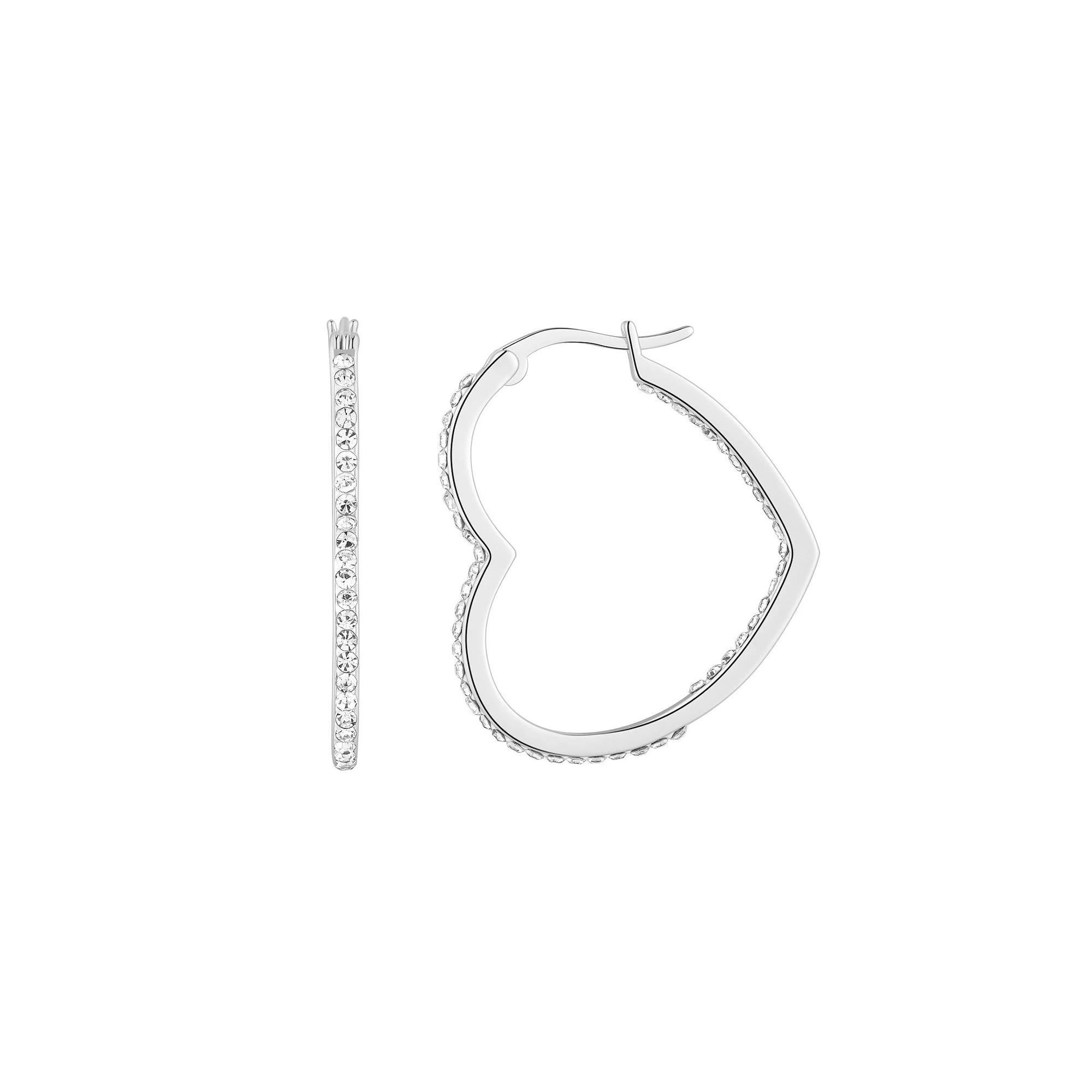 Chrystina Silver Plated Crystal Inside-Out Heart Hoop Earrings, Women's, Silver Tone Product Image