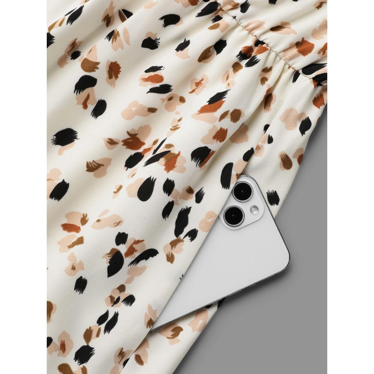 Plus Size Printed Stretchy Waist-Cinched Midi Dress Apricot Women Elegant Tie knot V-neck Elbow-length sleeve Curvy BloomChic 30/6X Product Image