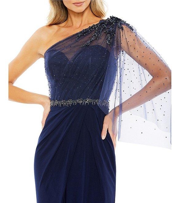 Mac Duggal Embellished One Shoulder Asymmetrical Draped Gown Product Image