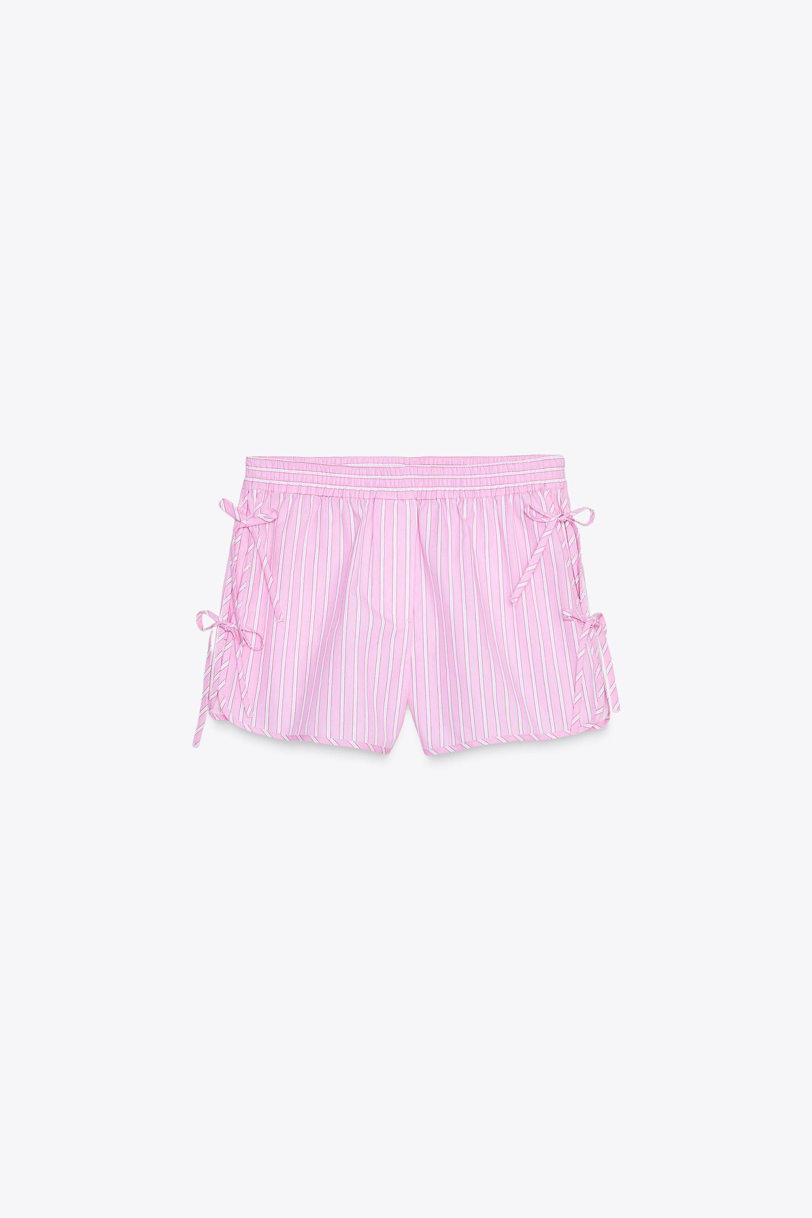 STRIPED POPLIN SHORTS WITH SIDE TIES Product Image