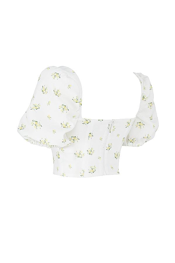 Arianna  ivory floral puff sleeve cropped top Product Image