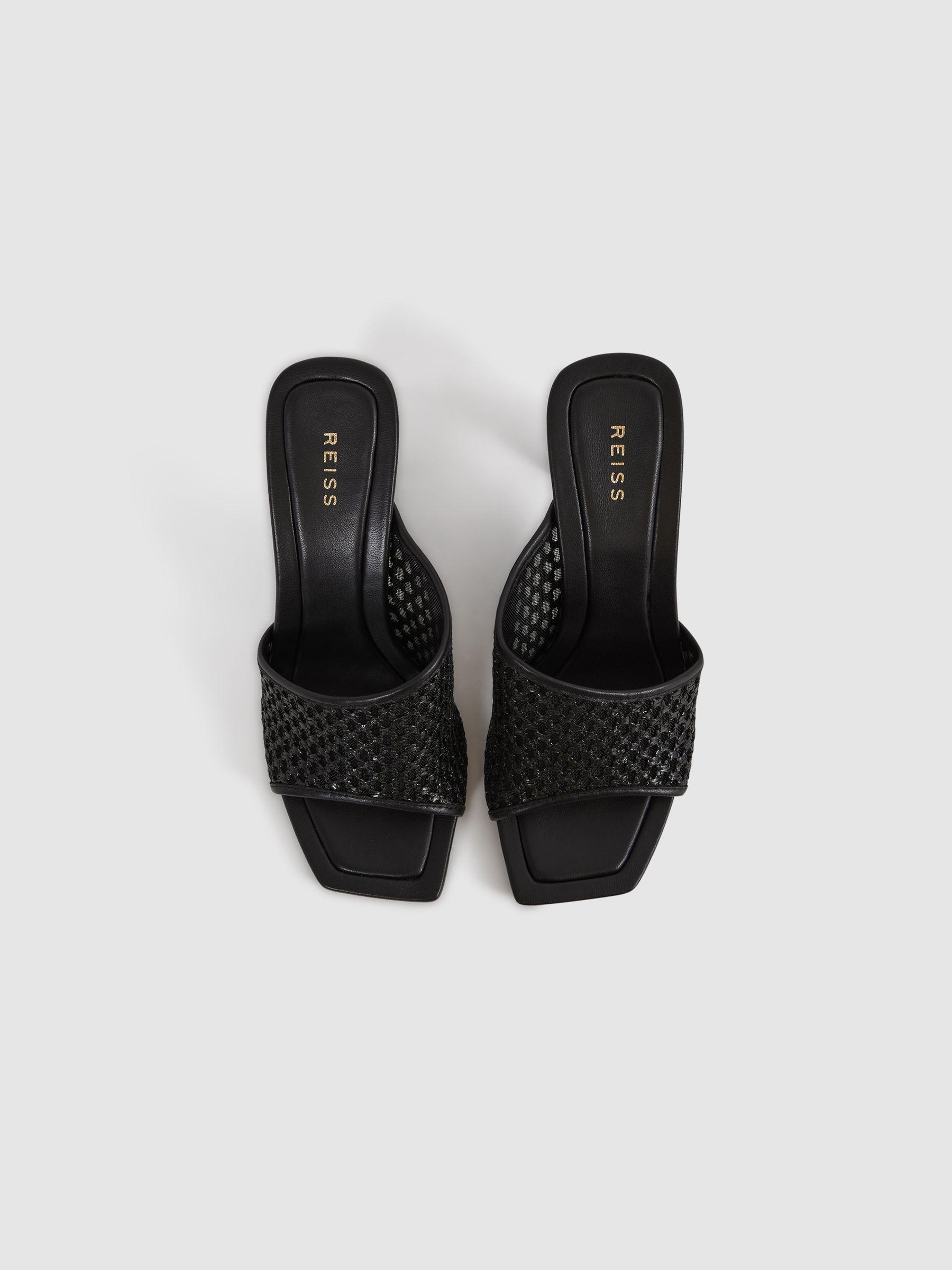 Raffia Block Heel Mules in Black Product Image