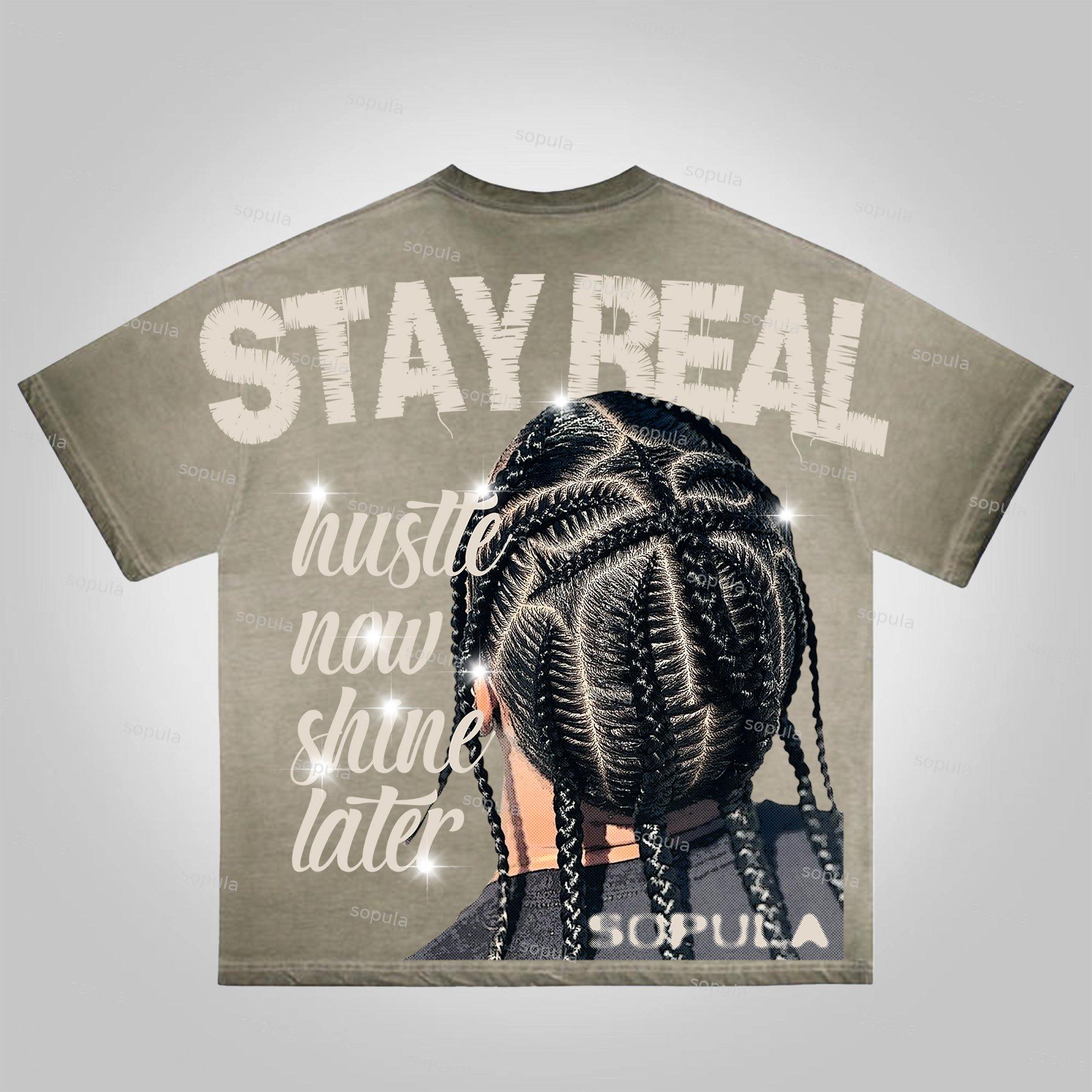 Sopula Stay Raw Stay Real Cross Dirty Braid Character Graphics Washed Cotton T-Shirt Product Image