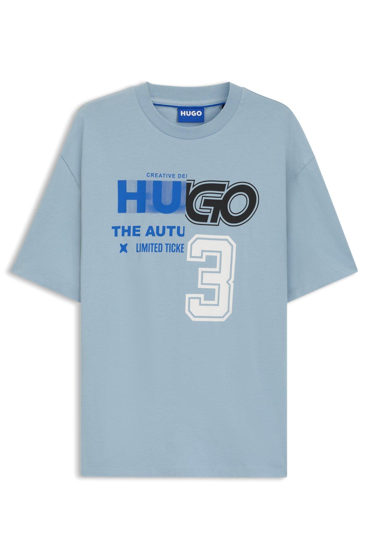 HUGO - Cotton-jersey T-shirt with logo artwork - Light Blue Product Image