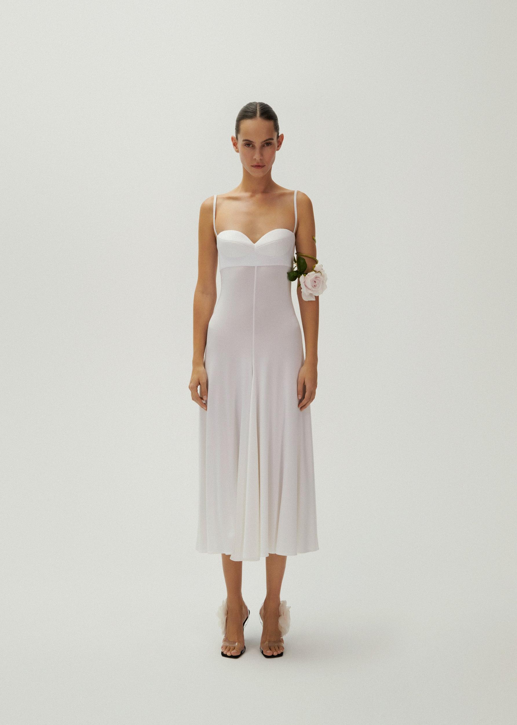 Rose sweetheart midi dress in white Product Image