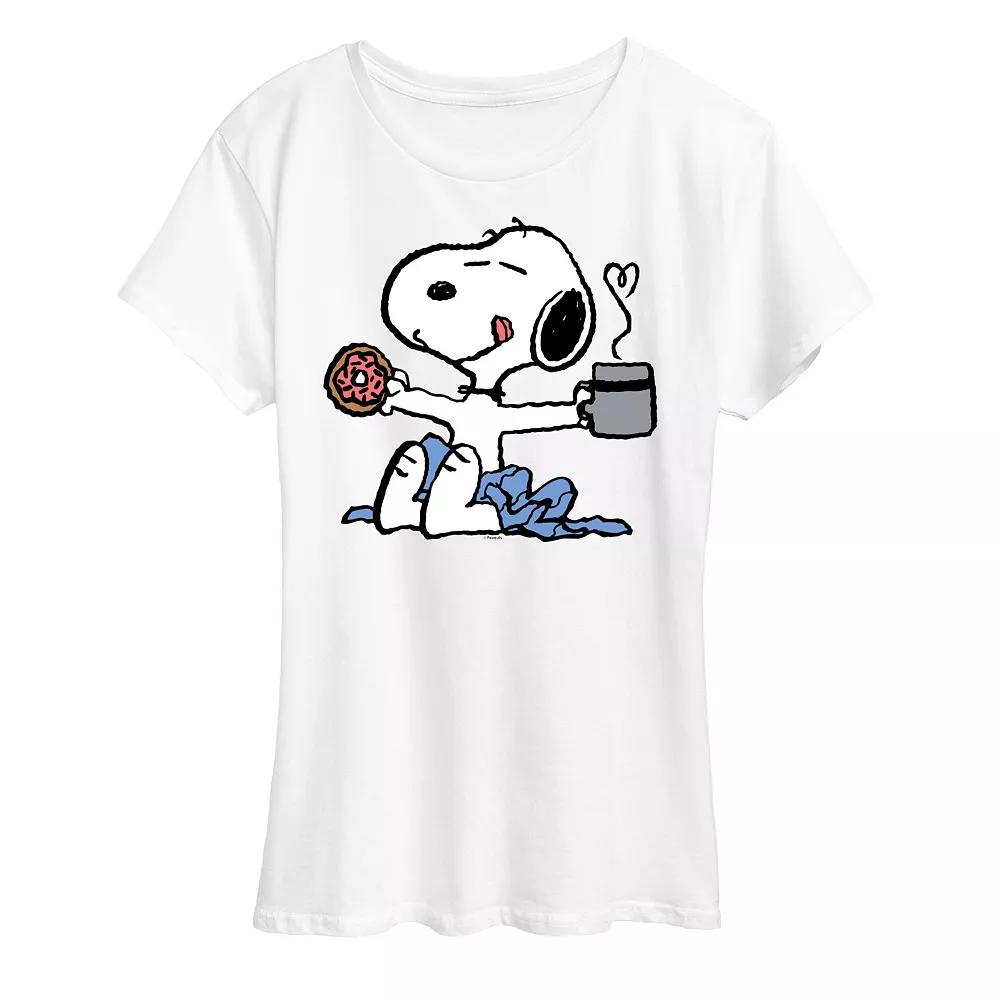 Women's Peanuts Donut Coffee Snoopy Graphic Tee,  Product Image