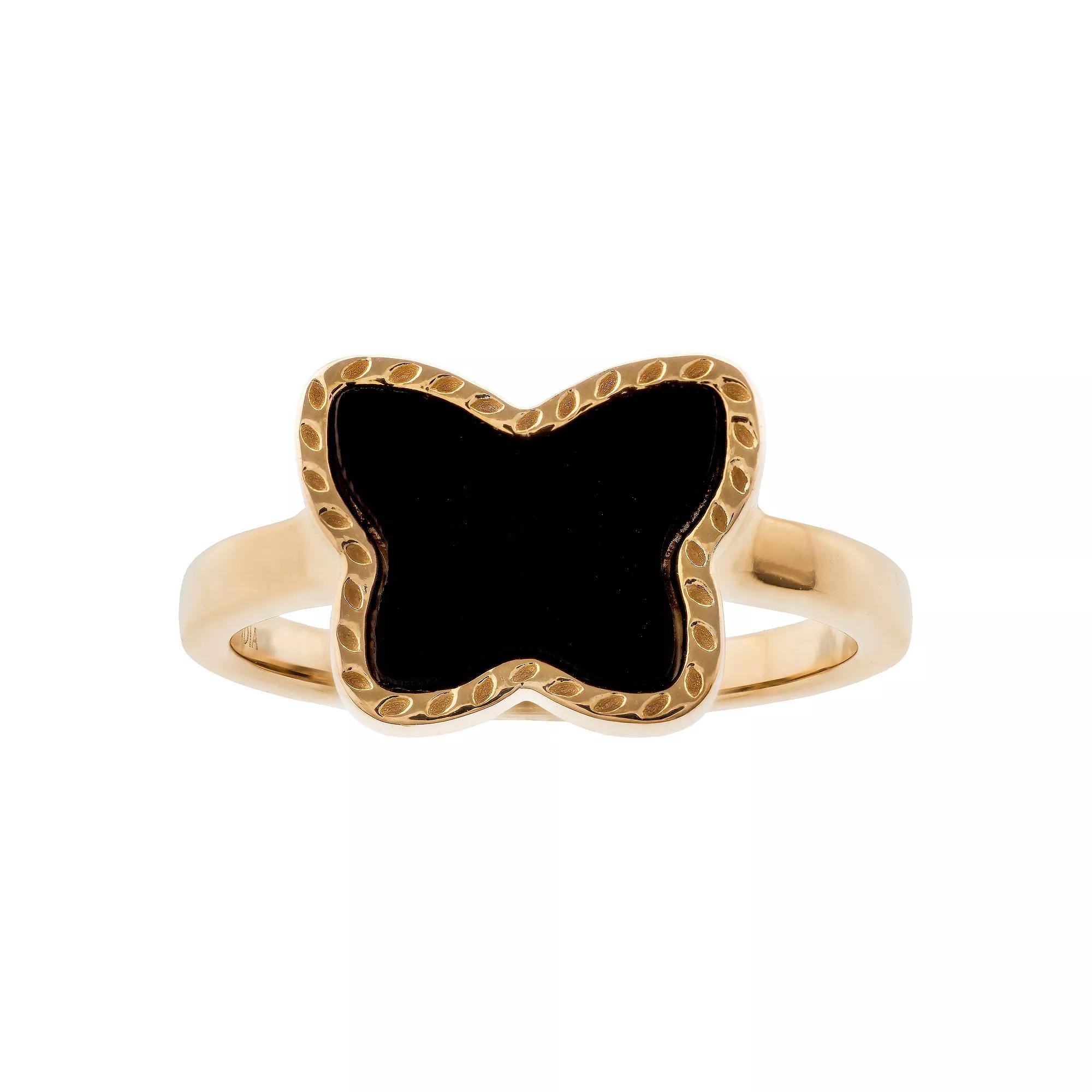 Gemistry 14k Gold Over Sterling Silver Black Onyx Butterfly Ring, Women's, Size: 6, Gold Tone Product Image