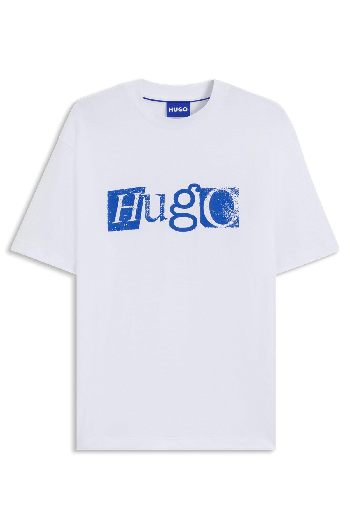 HUGO - Stretch-cotton T-shirt with graphic logo print - White Product Image