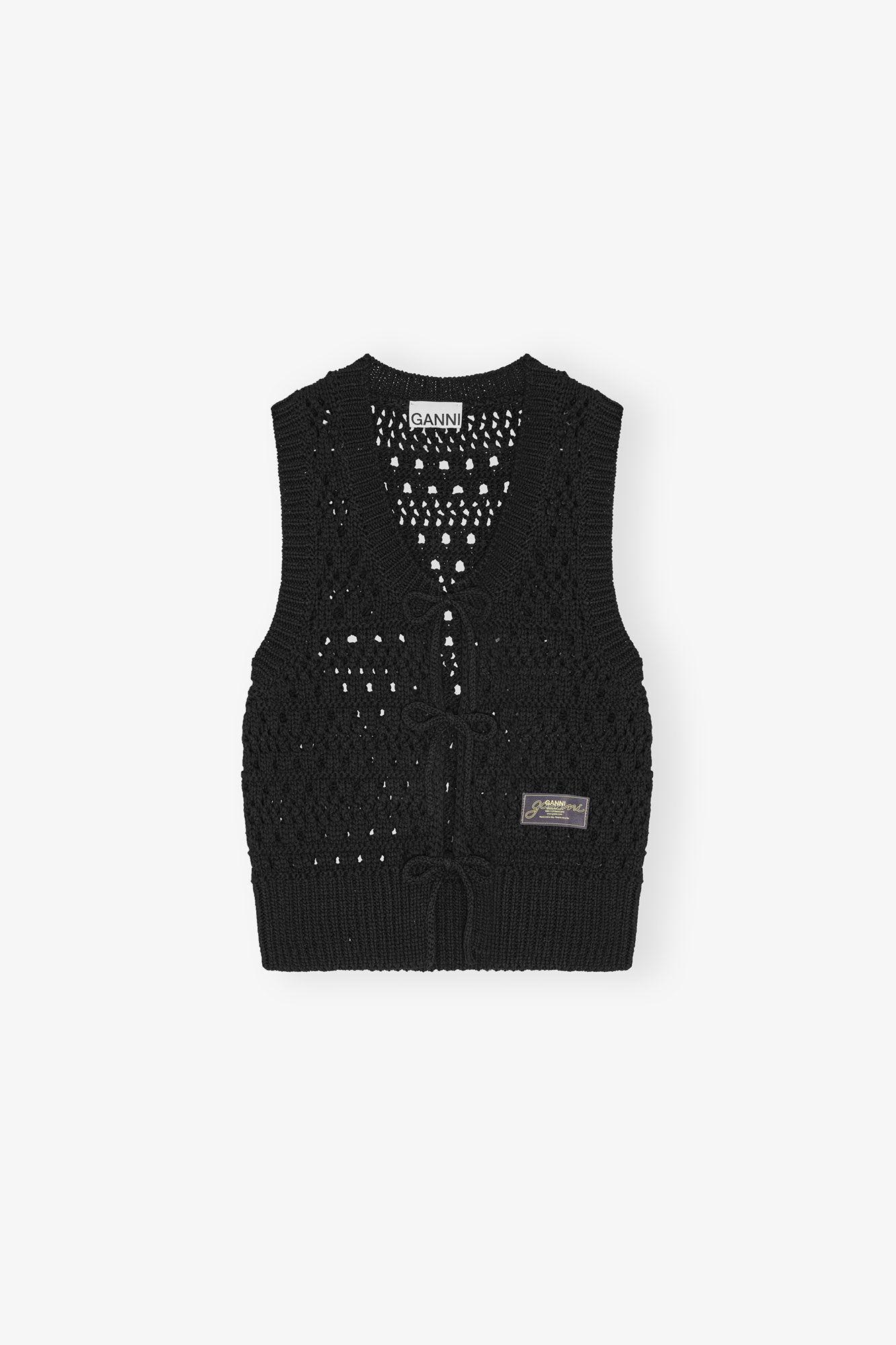 Black Crochet Tie String Vest Product Image