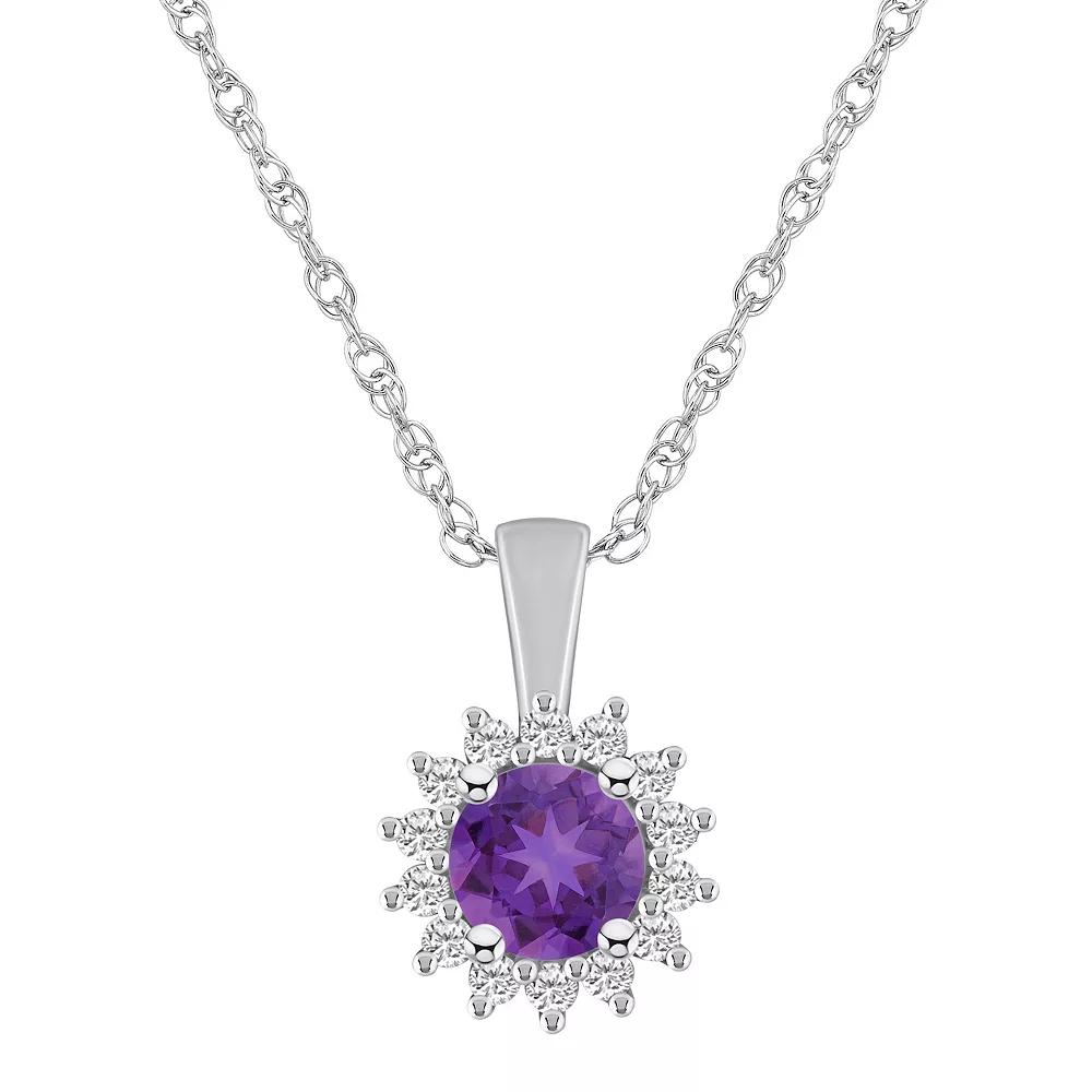Alyson Layne 14k Gold Round Amethyst & 1/4 Carat T.W. Diamond Halo Pendant Necklace, Women's, Size: 18" Product Image