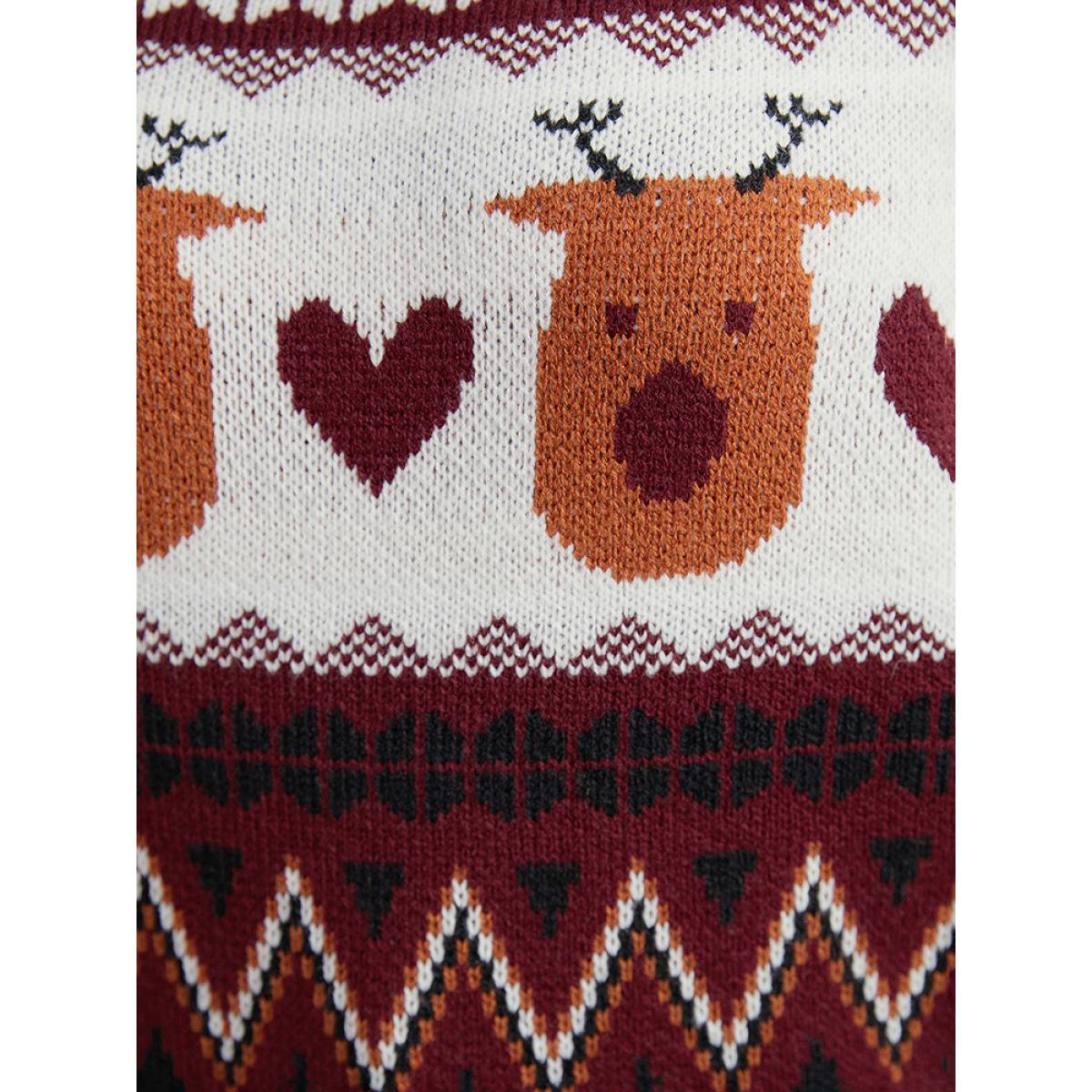 Plus Size Christmas Geometric Round Neck Pullover Scarlet Women Casual Long Sleeve Round Neck Festival-Christmas Pullovers BloomChic 14-16/1X Product Image