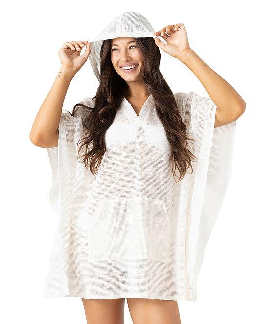 Roxy Solid Crochet Hoodie Neck Poncho Swim Cover-Up Product Image