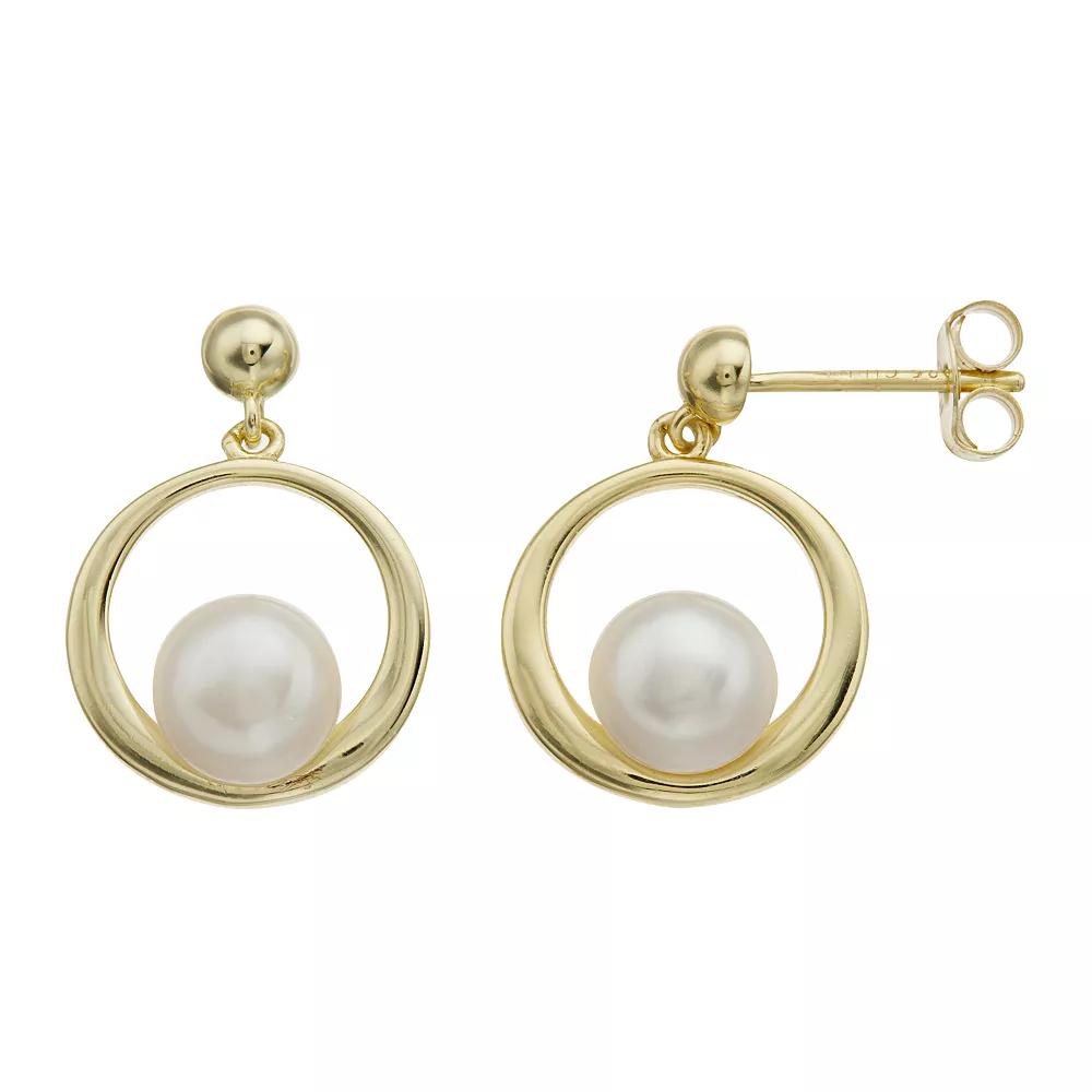 Sterling Silver 14k Yellow Gold-Plated Freshwater Pearl Eternity Circle Dangle Earrings, Womens, Gold Tone Product Image