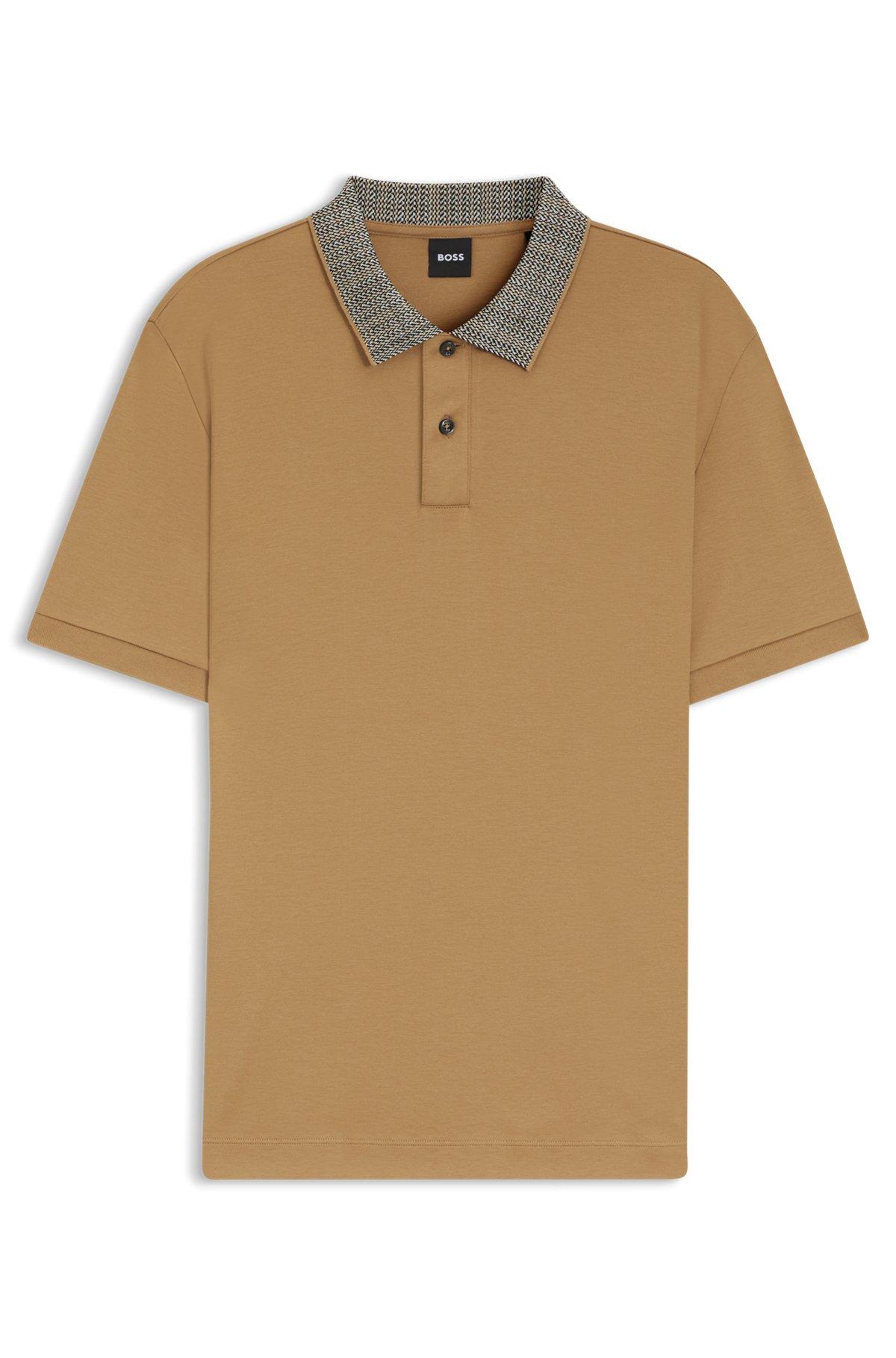 Pima-cotton polo shirt with patterned collar Product Image
