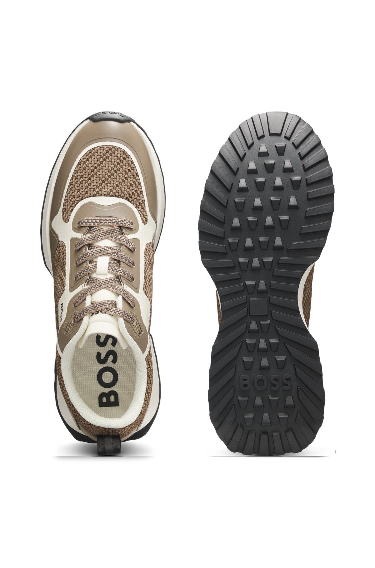 Mixed-material trainers with mesh details and branding Product Image