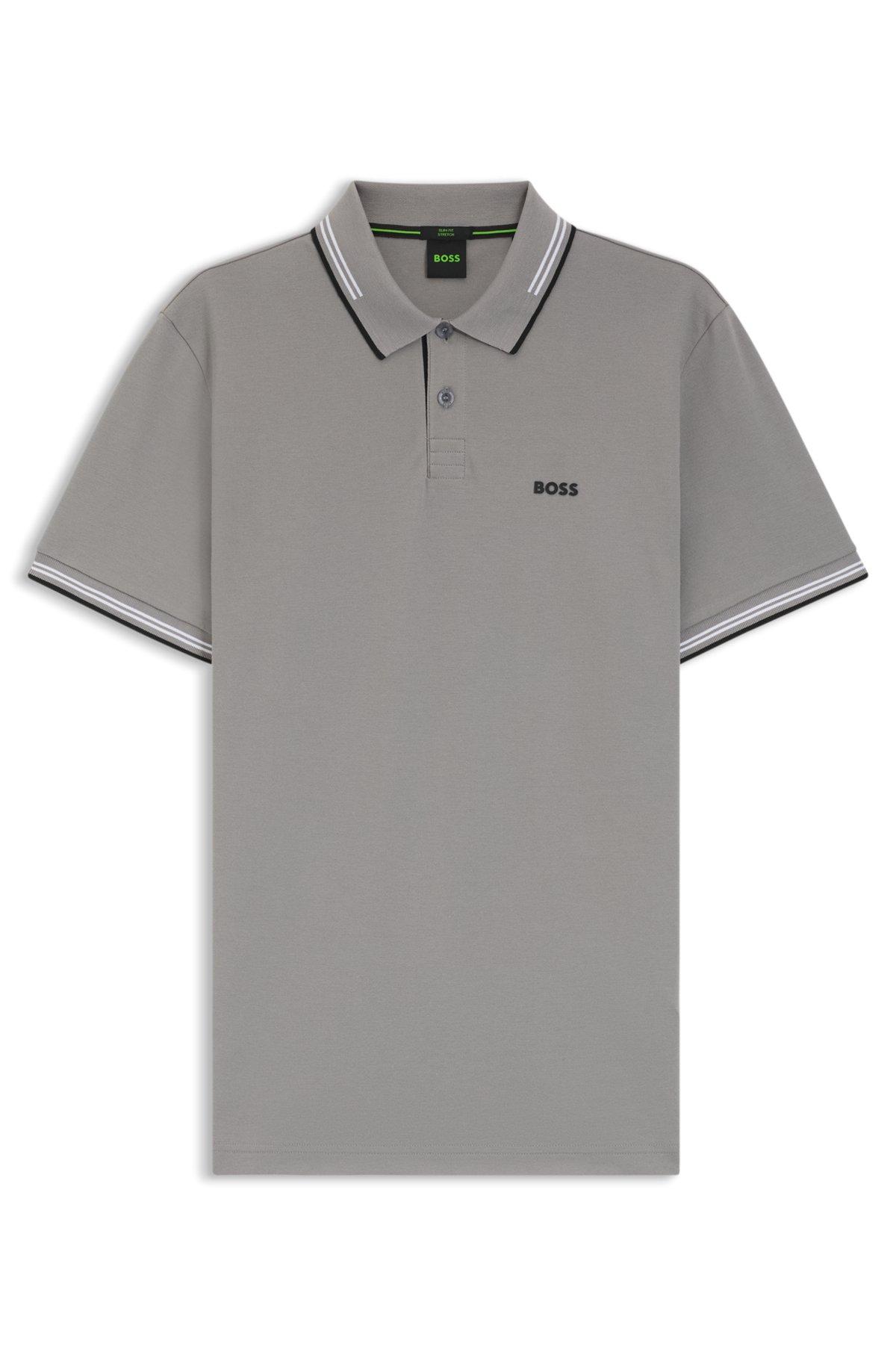 Stretch-cotton slim-fit polo shirt with branding and stripes Product Image