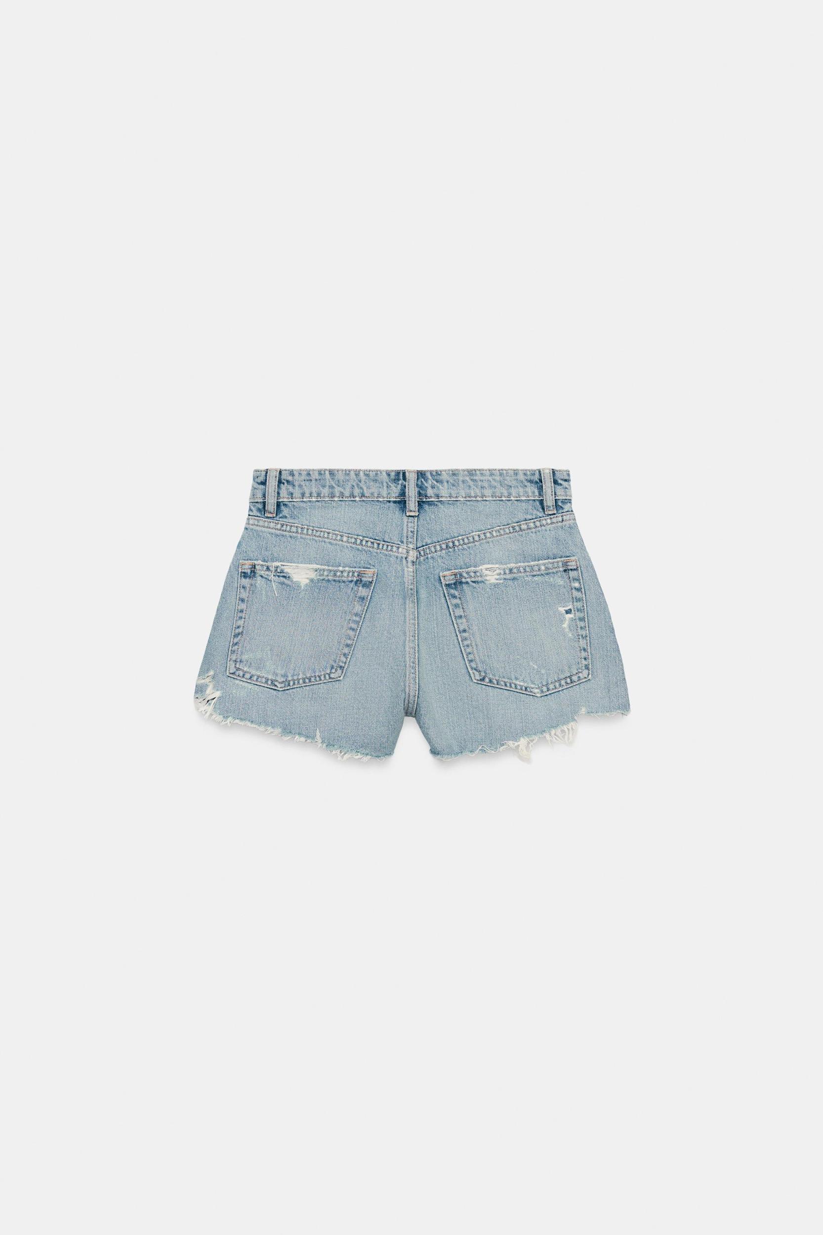 TRF RIPPED HIGH-WAISTED DENIM SHORTS Product Image