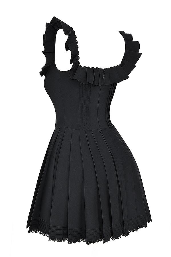 Jemima  black pin tuck pleated dress Product Image