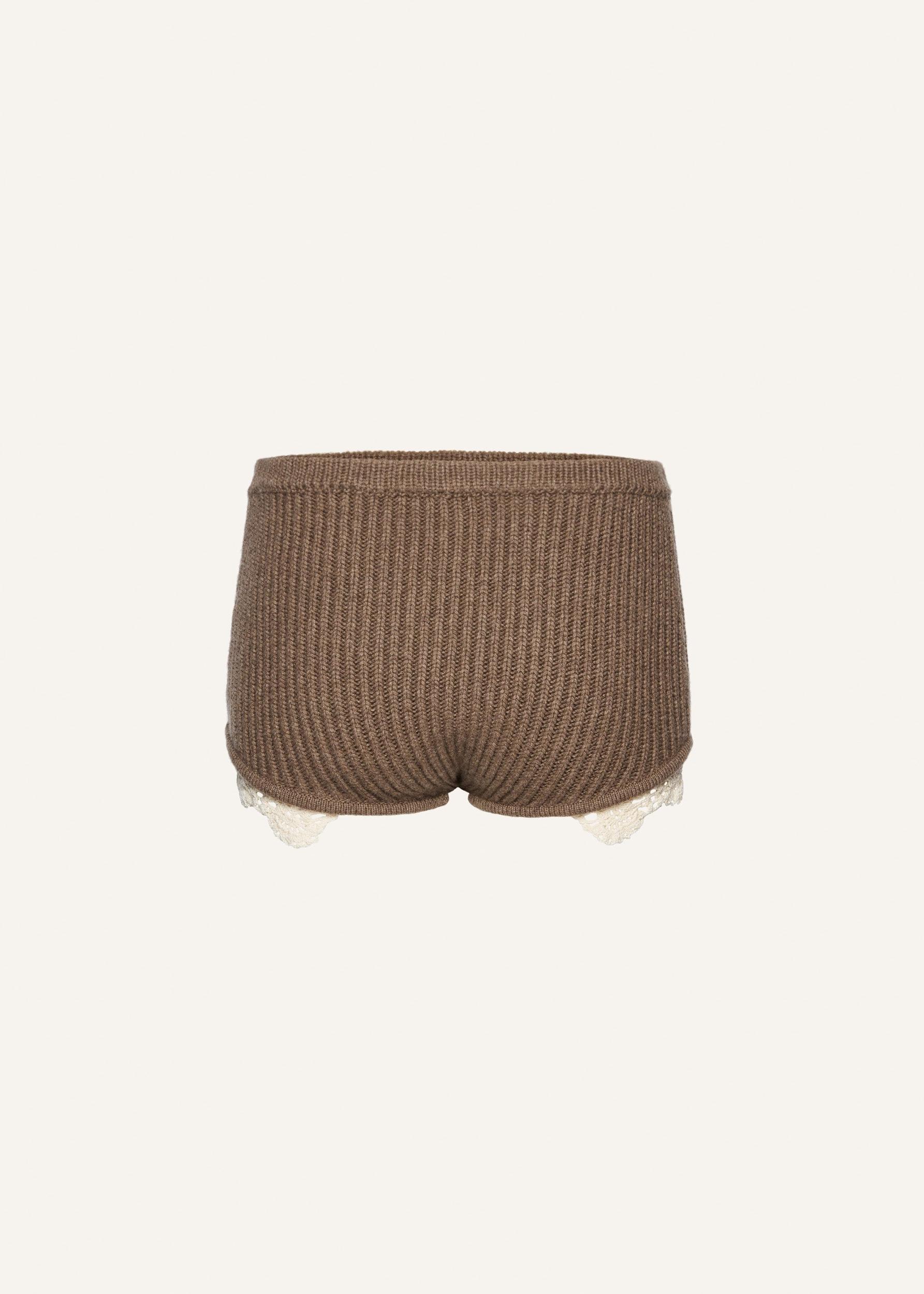 Lace detail ribbed knitwear shorts in beige Product Image