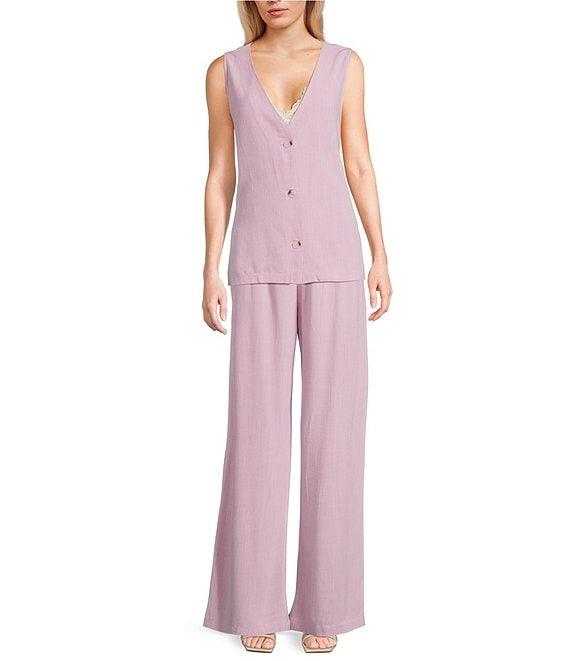 Sadie & Sage Linen Full Length Pleated Coordinating Trousers Product Image