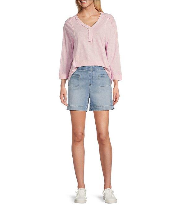 Westbound Rolled 3/4 Sleeve Faux Henley Top Product Image