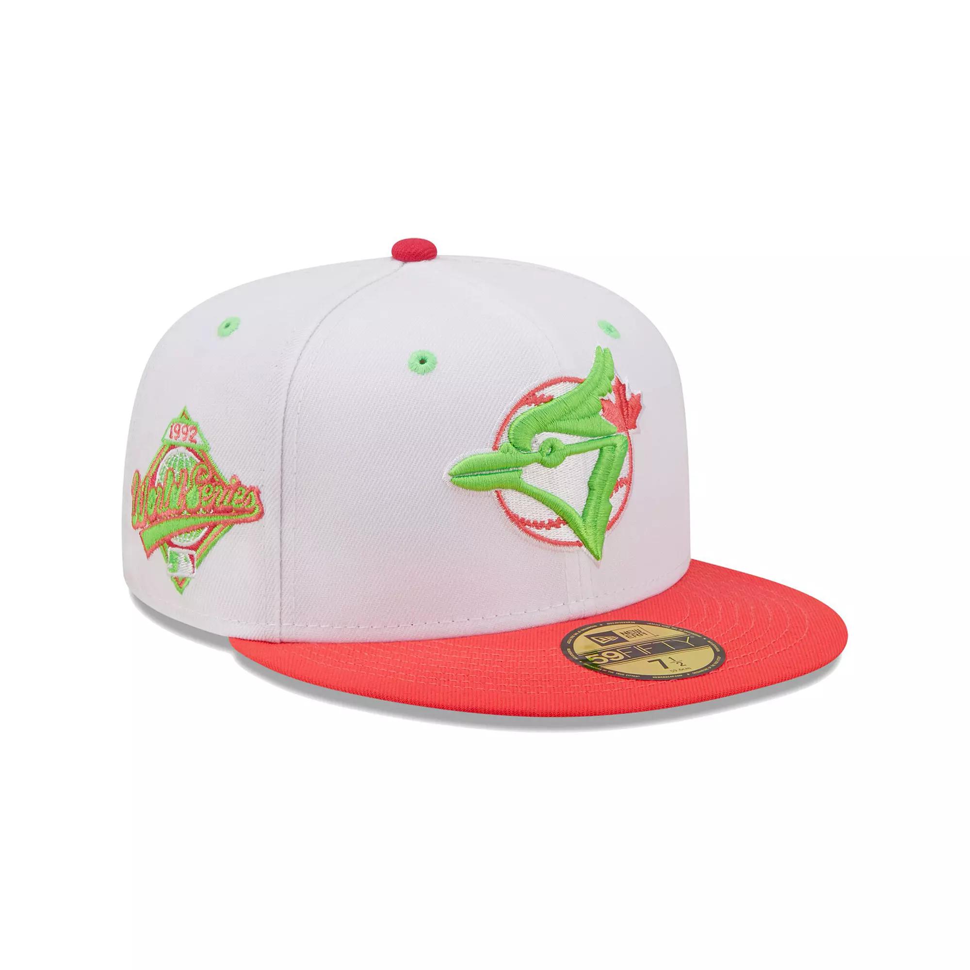 Men's New Era White/Coral Toronto Blue Jays 1992 World Series Strawberry Lolli 59FIFTY Fitted Hat, Size: 8, Jay White Product Image
