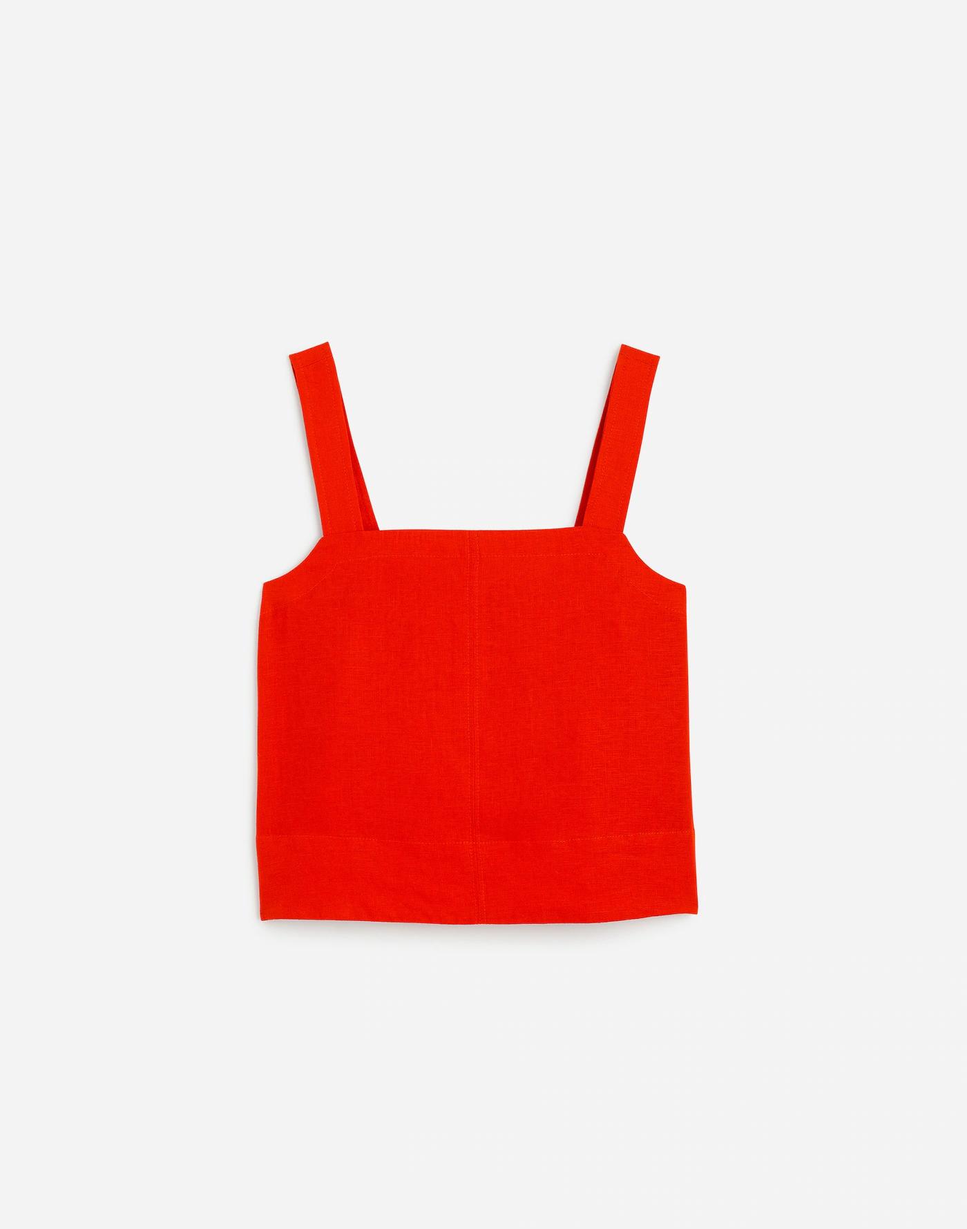 Contrast-Stitch Squareneck Top in 100% Linen Product Image
