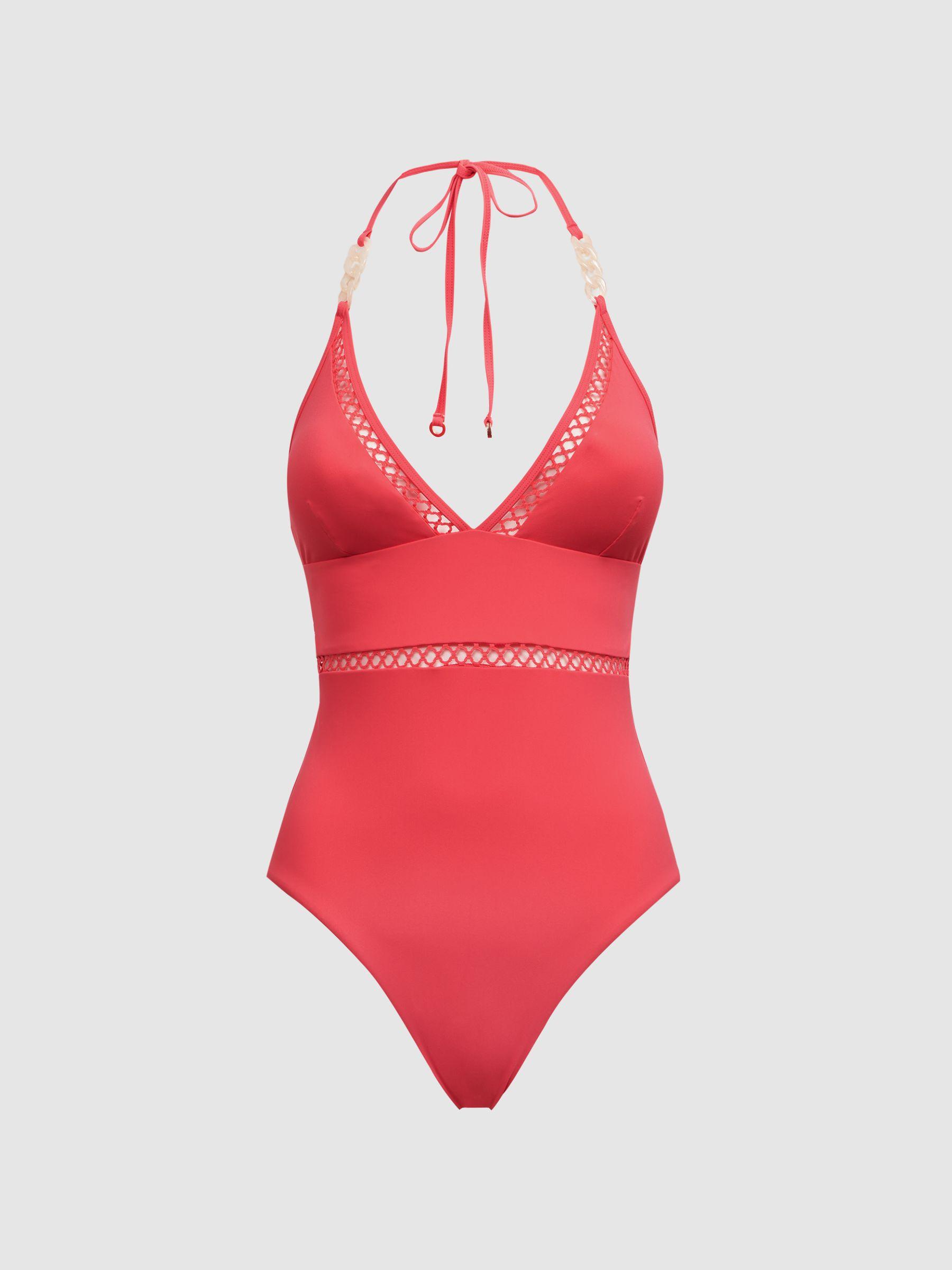 Colourblock Halter Swimsuit in Coral Product Image