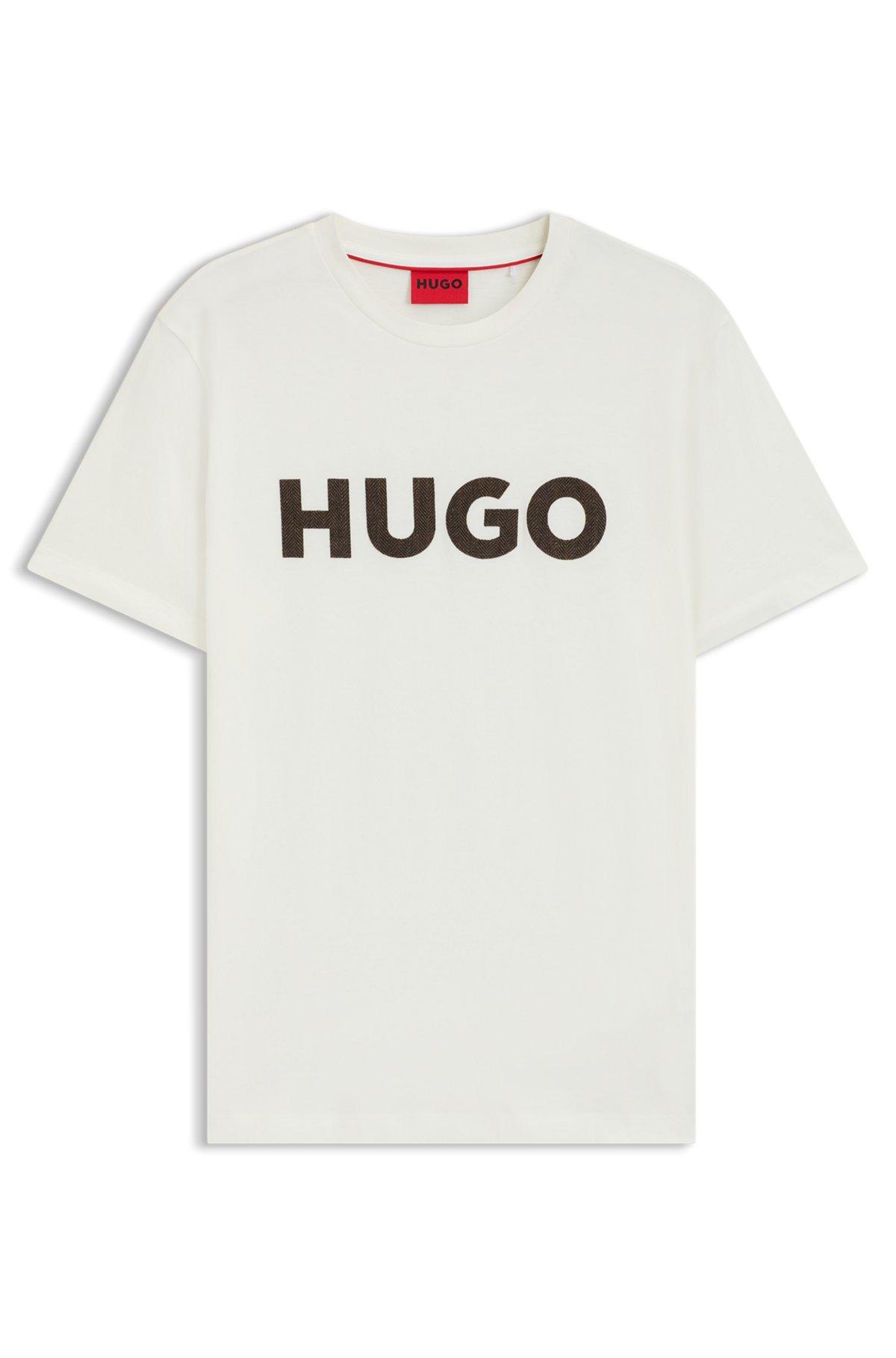 HUGO - Cotton-jersey T-shirt with herringbone logo - White Product Image