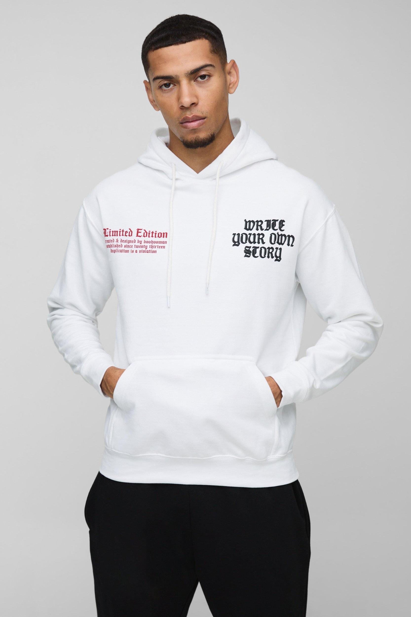Regular Fit Write Your Own Story Heart Graphic Hoodie | boohooMAN USA Product Image