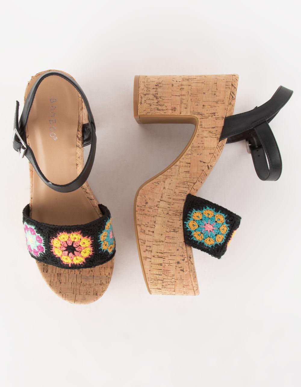 BAMBOO Crochet Womens Platform Sandals - BLACK/MULTI Product Image