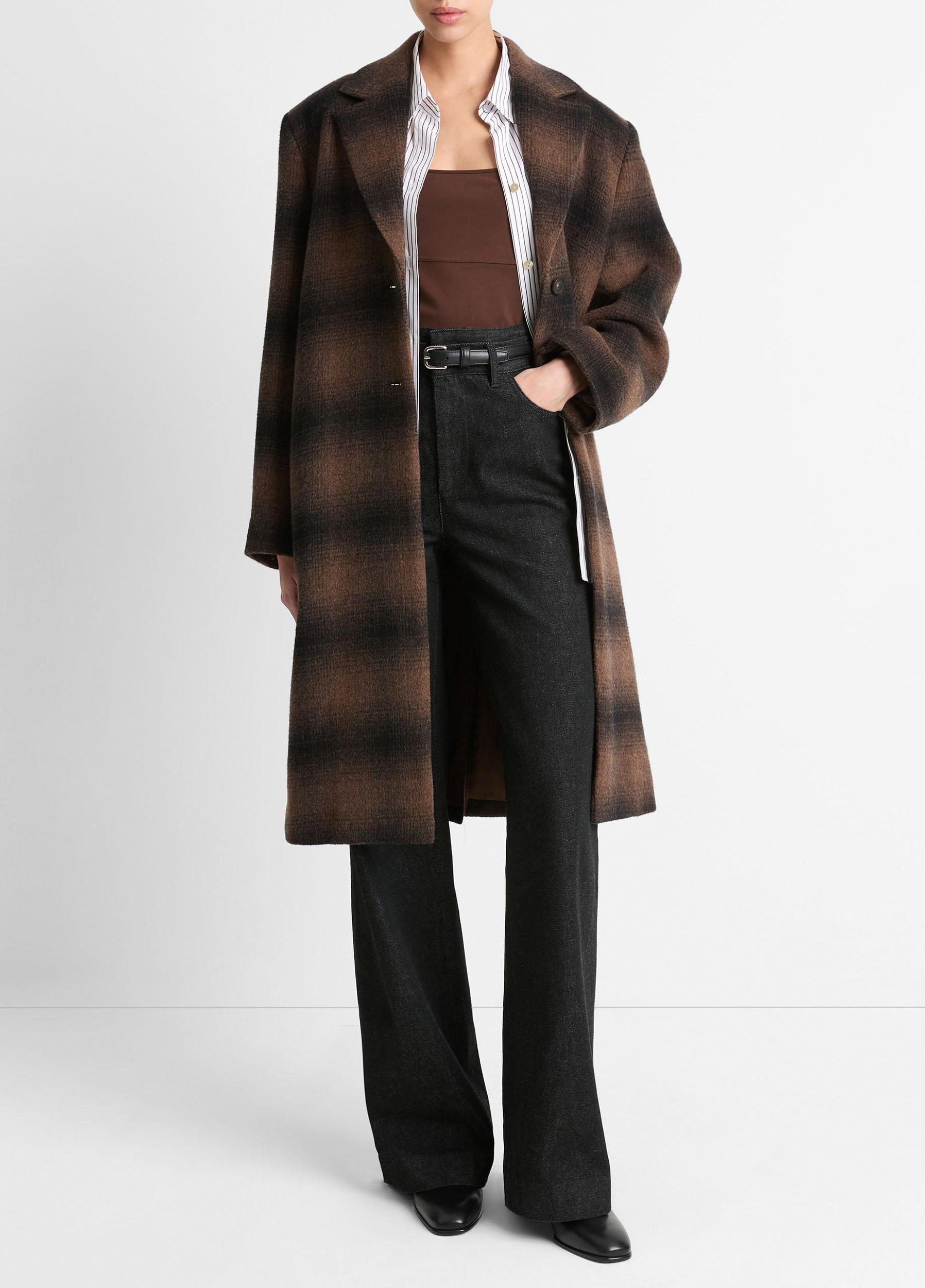 Shadow Plaid Italian Wool-Blend Car Coat Product Image