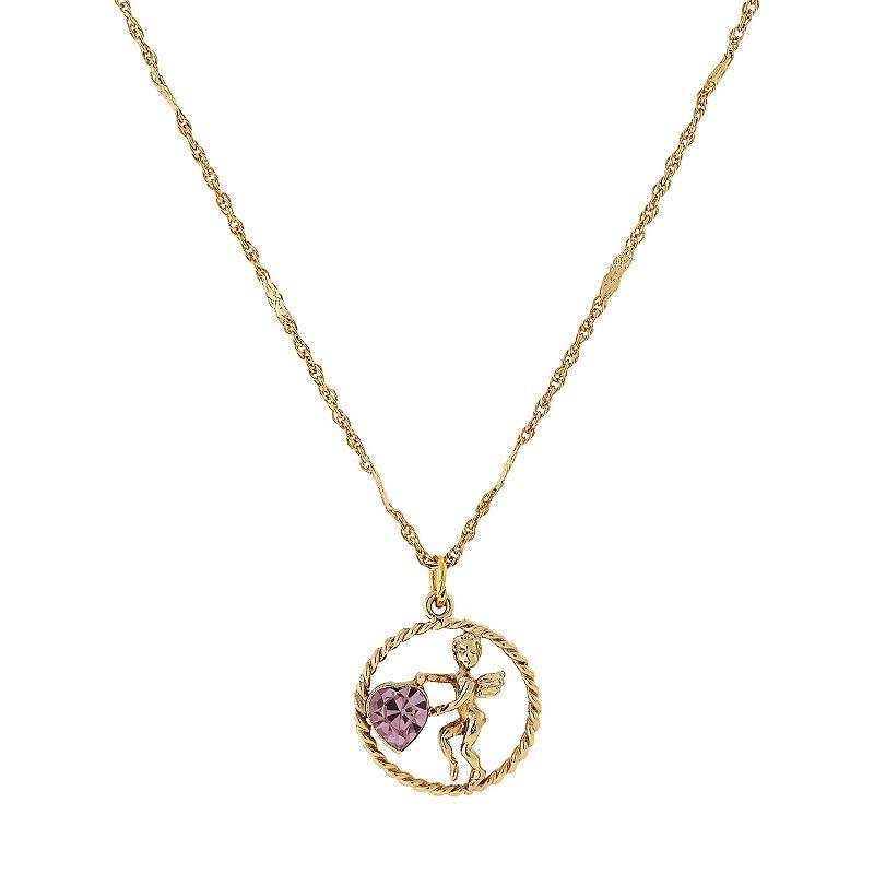 1928 Gold Tone Suspended Cherub Angel and Heart Necklace, Womens, Yellow Product Image