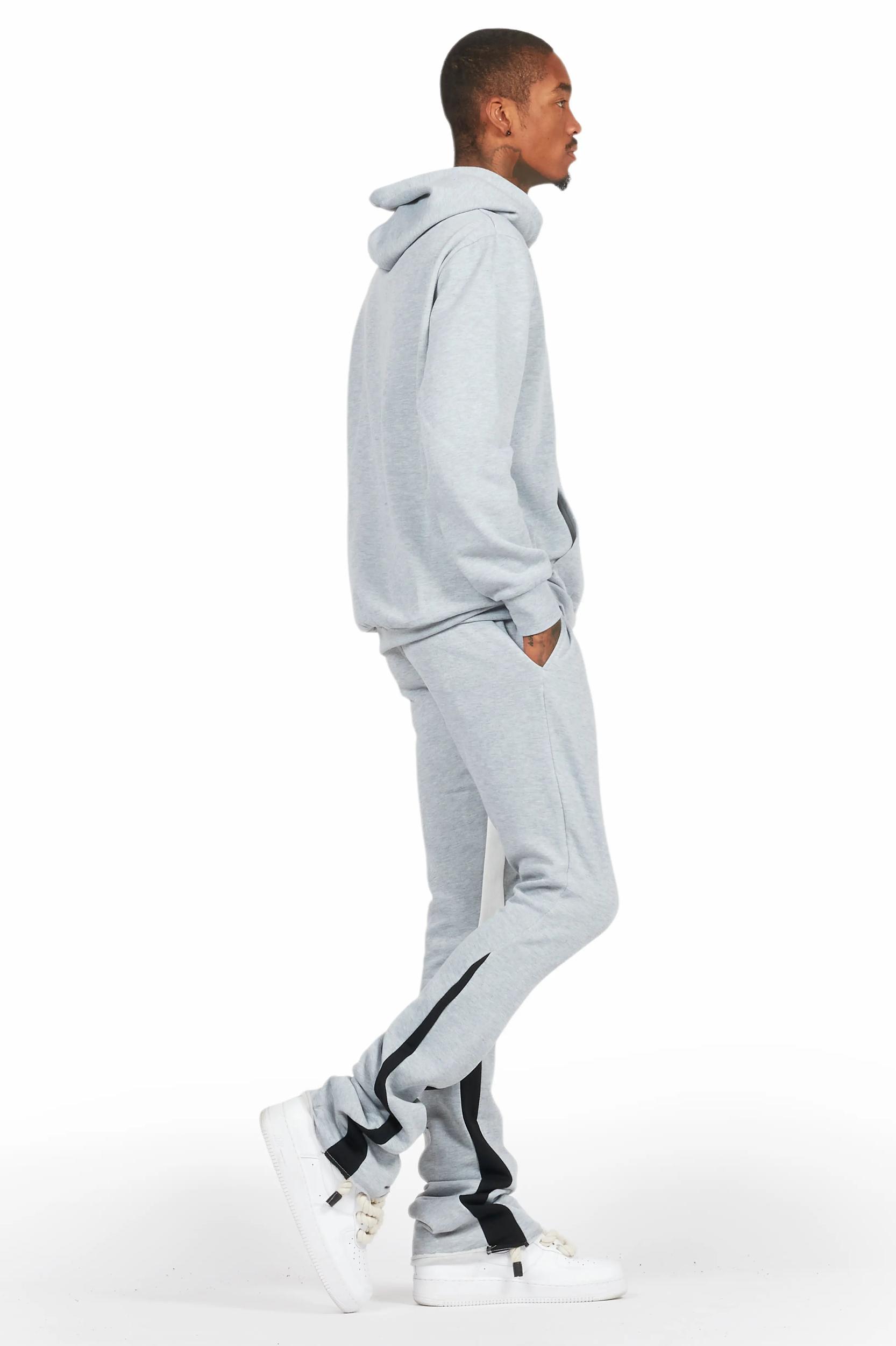 Basic Heather Grey Hoodie/Stacked Flare Track Set Male Product Image