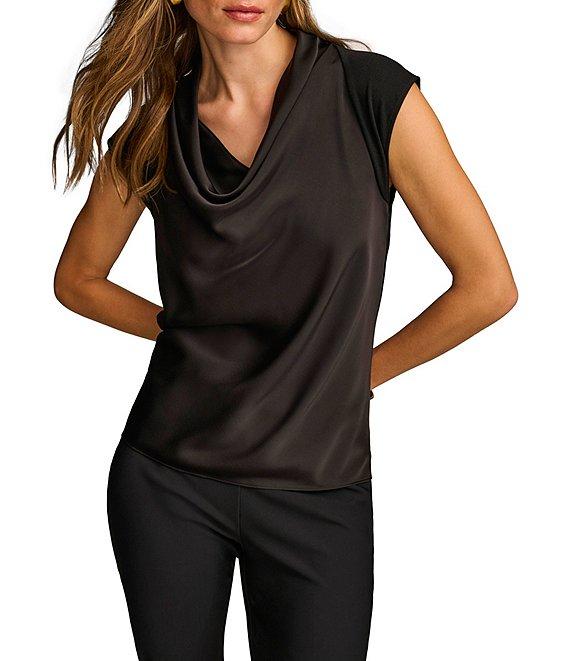 Donna Karan Knit Cowl Neck Short Sleeve Blouse Product Image