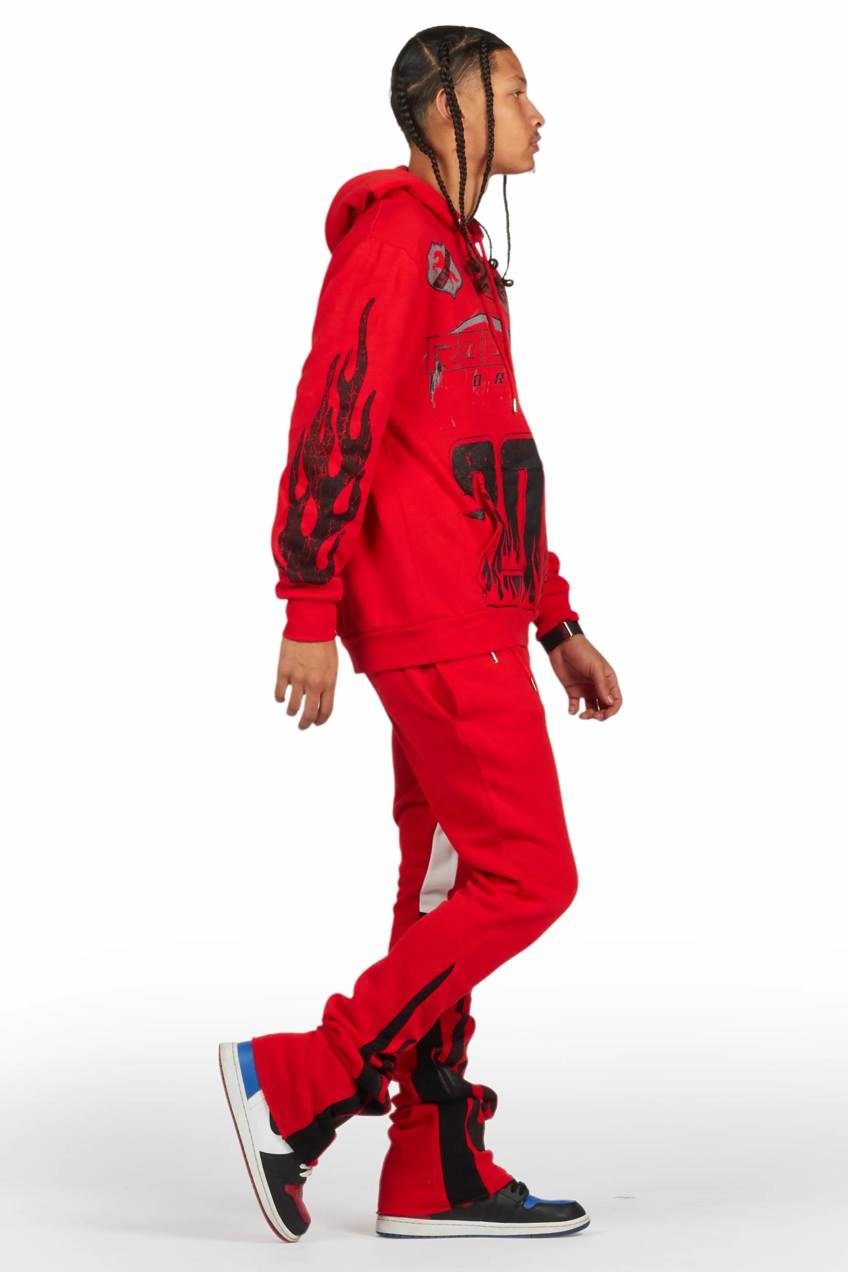 Amos Red Hoodie/Stacked Flare Track Set Male Product Image