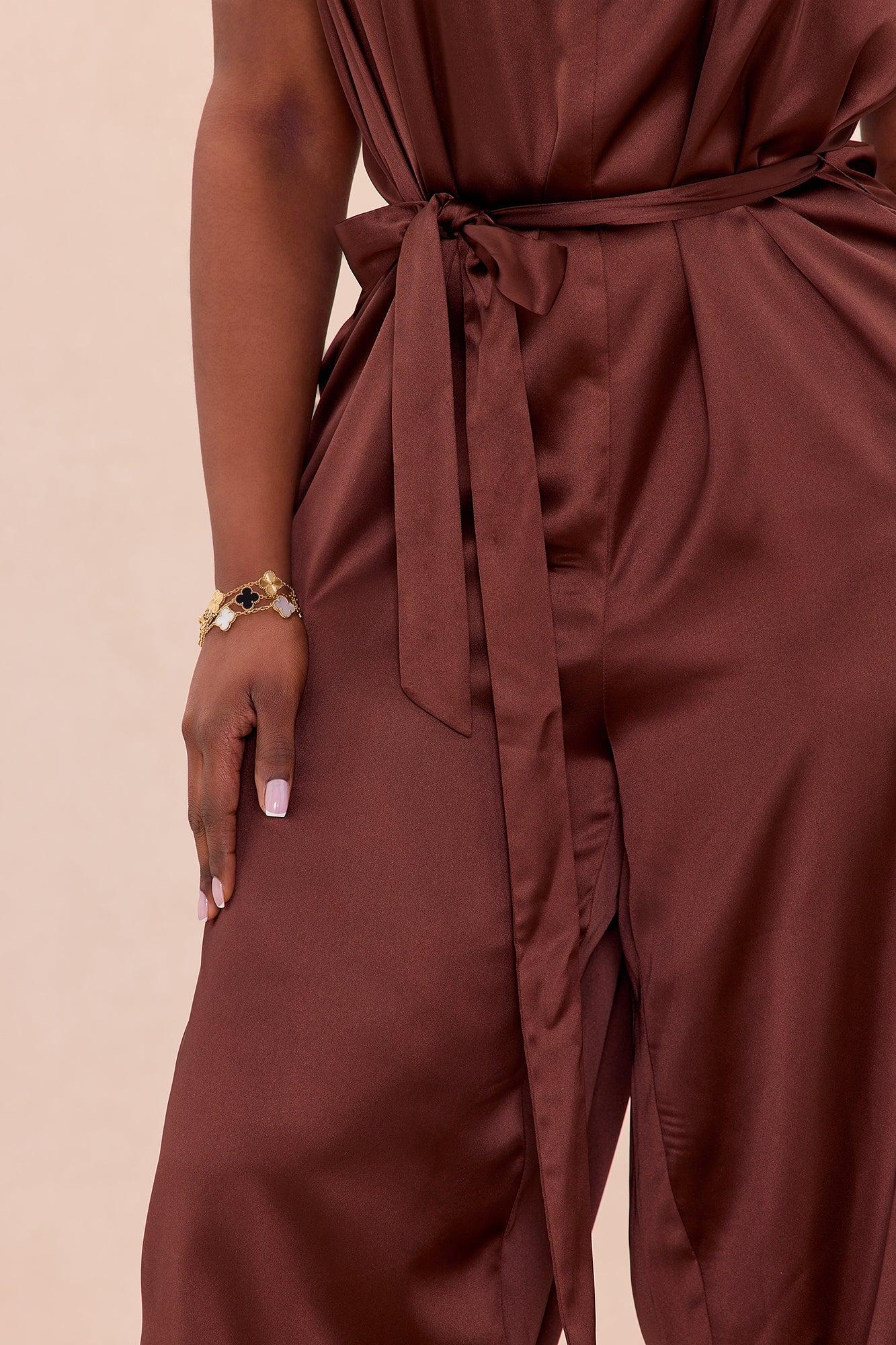Sylvie Balloon Pant Satin Jumpsuit - Chocolate Female Product Image