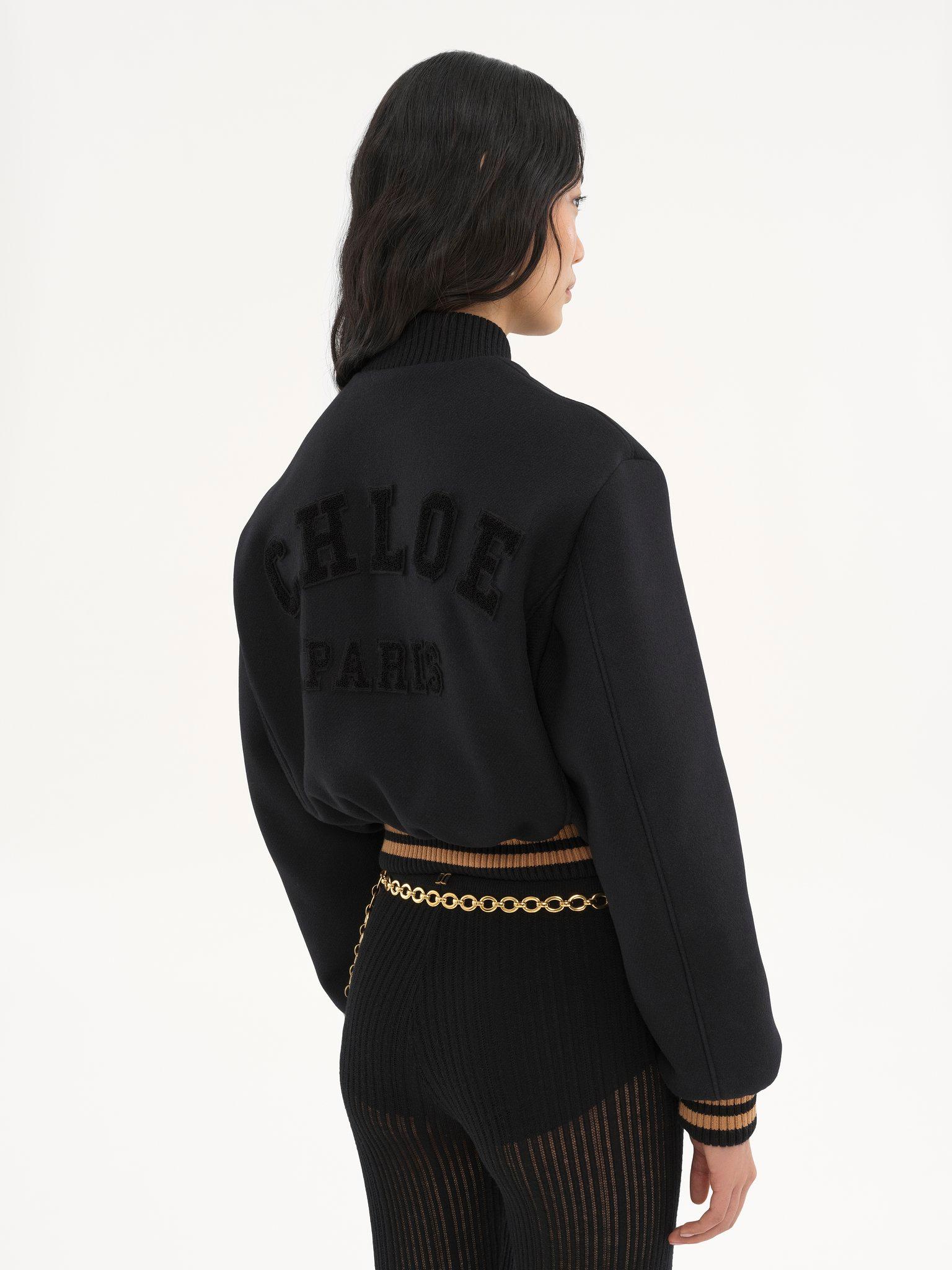 Embroidered bomber jacket in wool drill Product Image