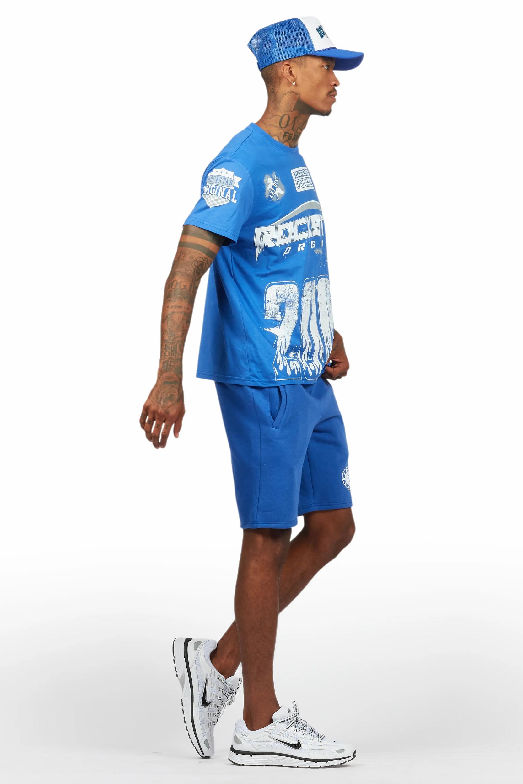 Amos Royal Blue/White T-Shirt Short Set Male Product Image